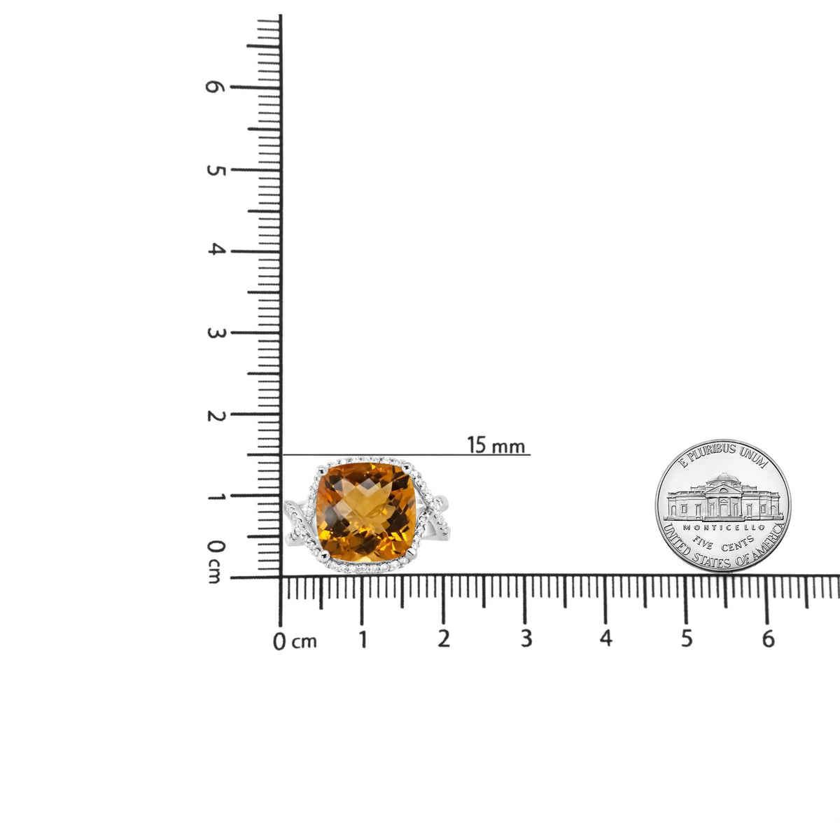 14K White Gold 12mm Cushion Cut Yellow Citrine Gemstone and 1/3 Cttw Round Pave-Set Diamond Ring - (H-I Color, VS1-VS2 Clarity)- Size 6.5 - LinkagejewelrydesignLinkagejewelrydesign