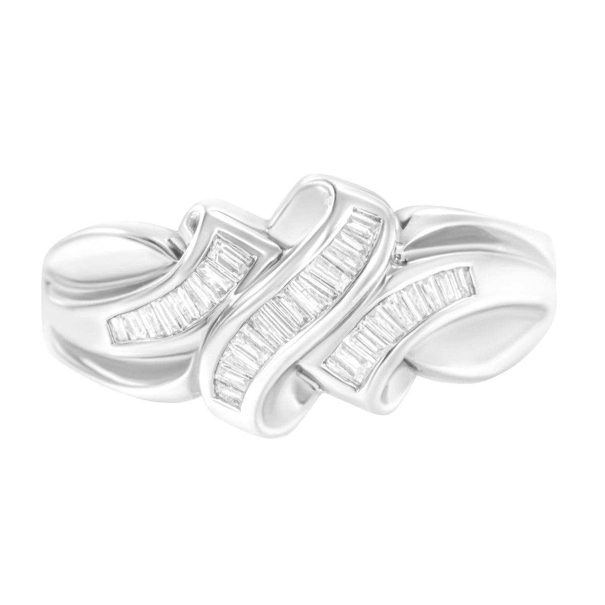 14K White Gold 1/3 Cttw Channel Set Baguette Diamond Bypass Ring Band (H-I Color, SI1-SI2 Clarity) - Ring Size 7 - LinkagejewelrydesignLinkagejewelrydesign