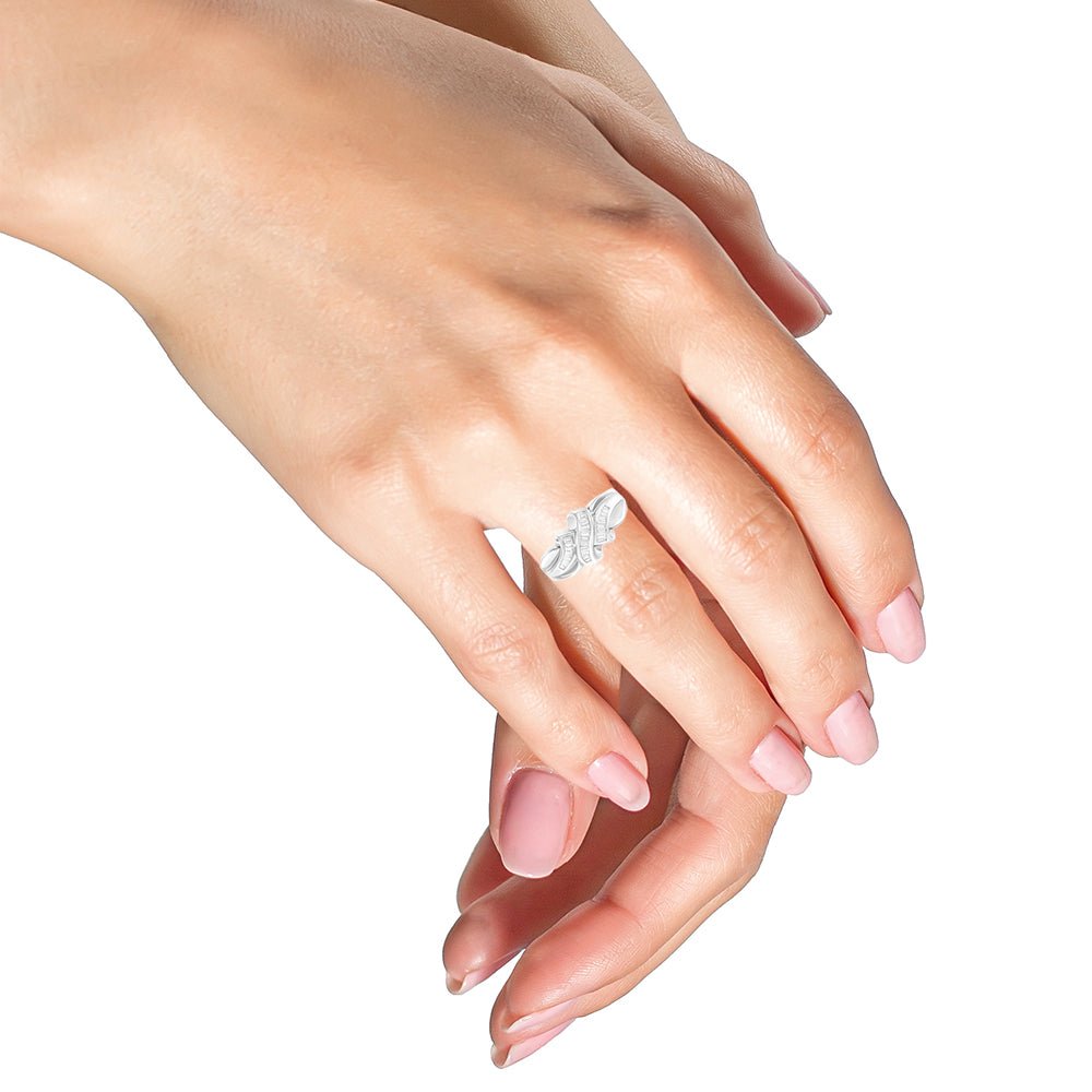 14K White Gold 1/3 Cttw Channel Set Baguette Diamond Bypass Ring Band (H-I Color, SI1-SI2 Clarity) - Ring Size 7 - LinkagejewelrydesignLinkagejewelrydesign