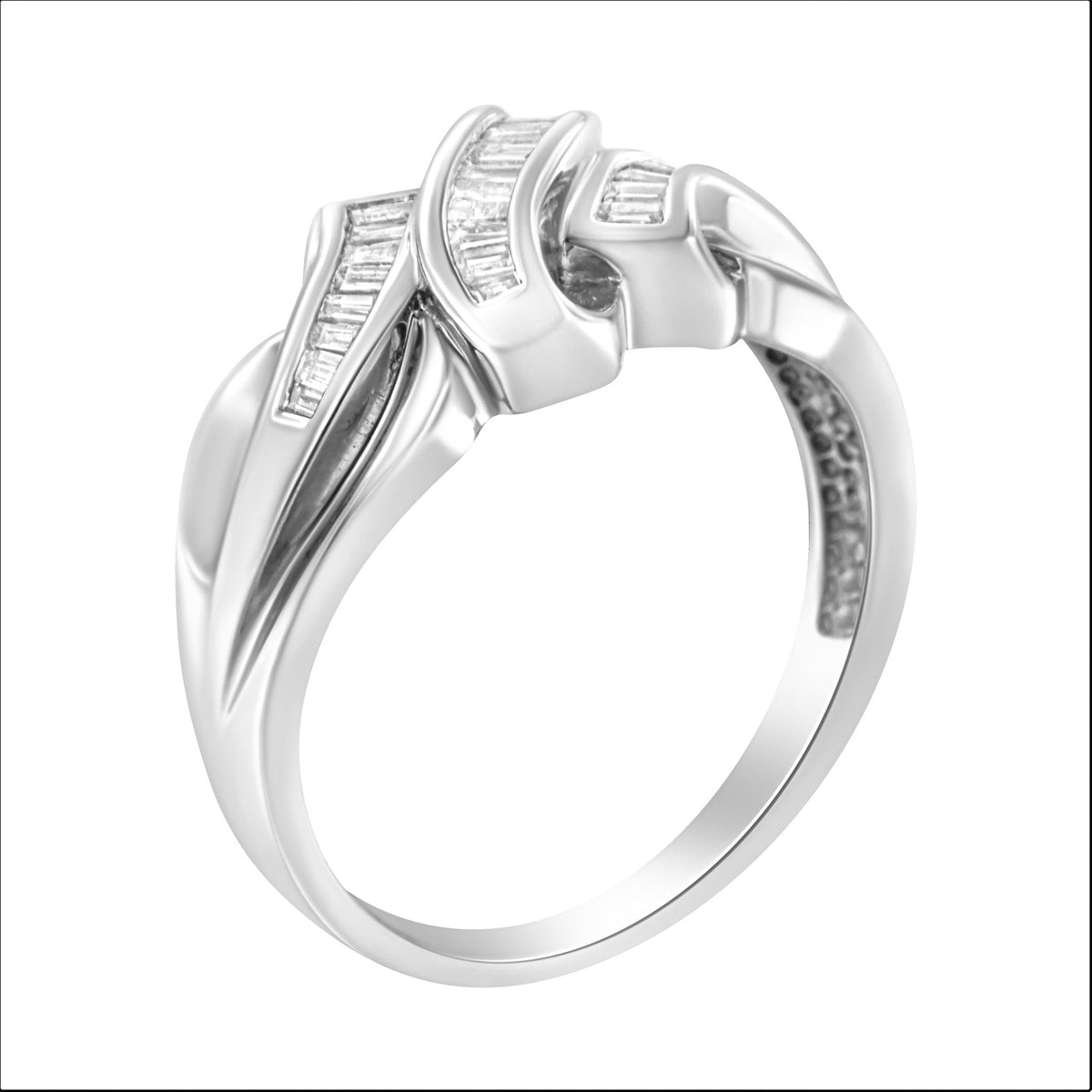 14K White Gold 1/3 Cttw Channel Set Baguette Diamond Bypass Ring Band (H-I Color, SI1-SI2 Clarity) - Ring Size 7 - LinkagejewelrydesignLinkagejewelrydesign
