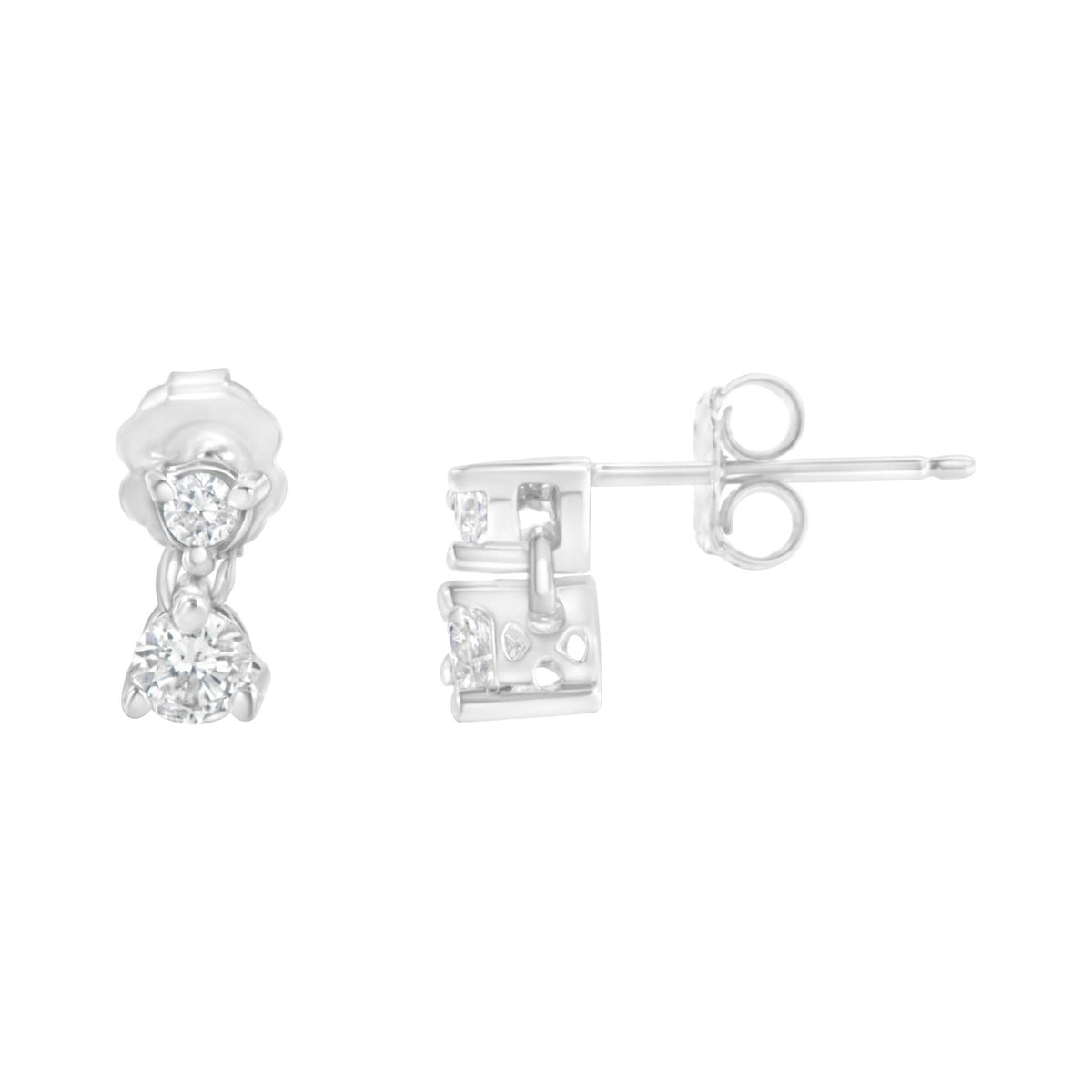 14K White Gold 1/3 cttw Double Diamond Stud Earrings (H-I Clarity, I1-I2 Color) - LinkagejewelrydesignLinkagejewelrydesign