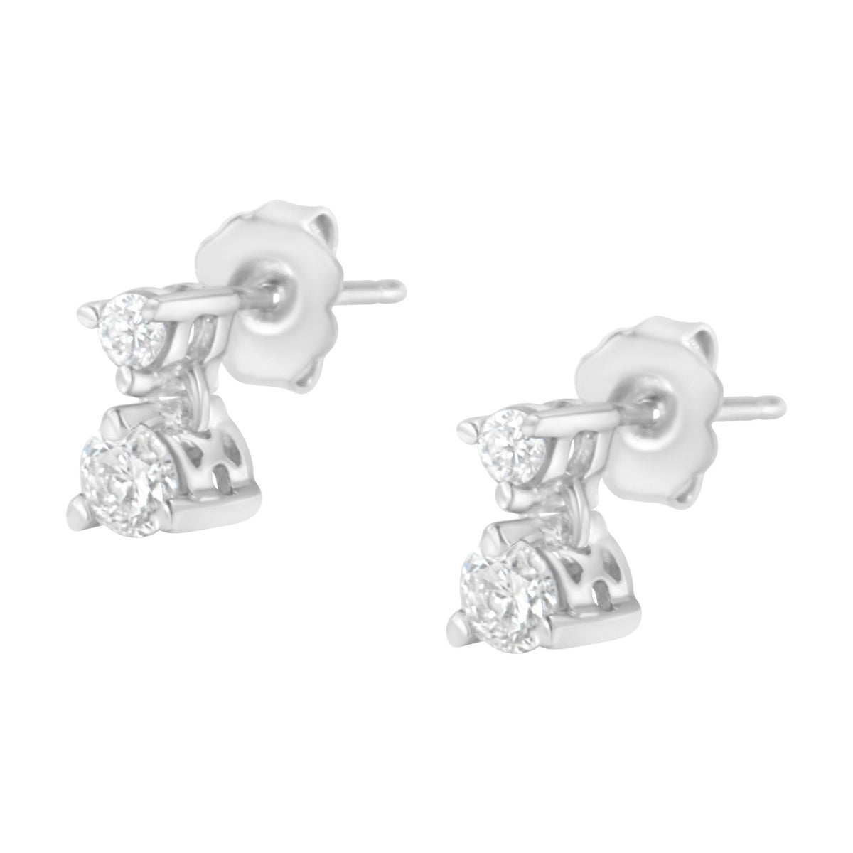 14K White Gold 1/3 cttw Double Diamond Stud Earrings (H-I Clarity, I1-I2 Color) - LinkagejewelrydesignLinkagejewelrydesign