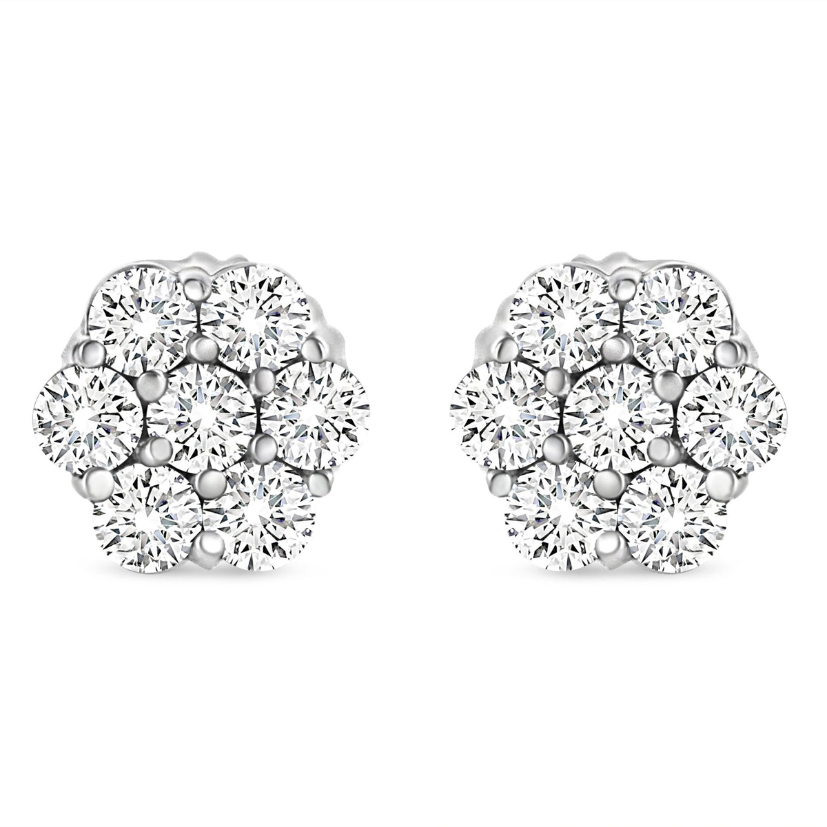 14K White Gold 1/3 Cttw Floral Cluster Diamond Stud Earrings with Screw backs (I-J Color, SI2-I1 Clarity) - LinkagejewelrydesignLinkagejewelrydesign