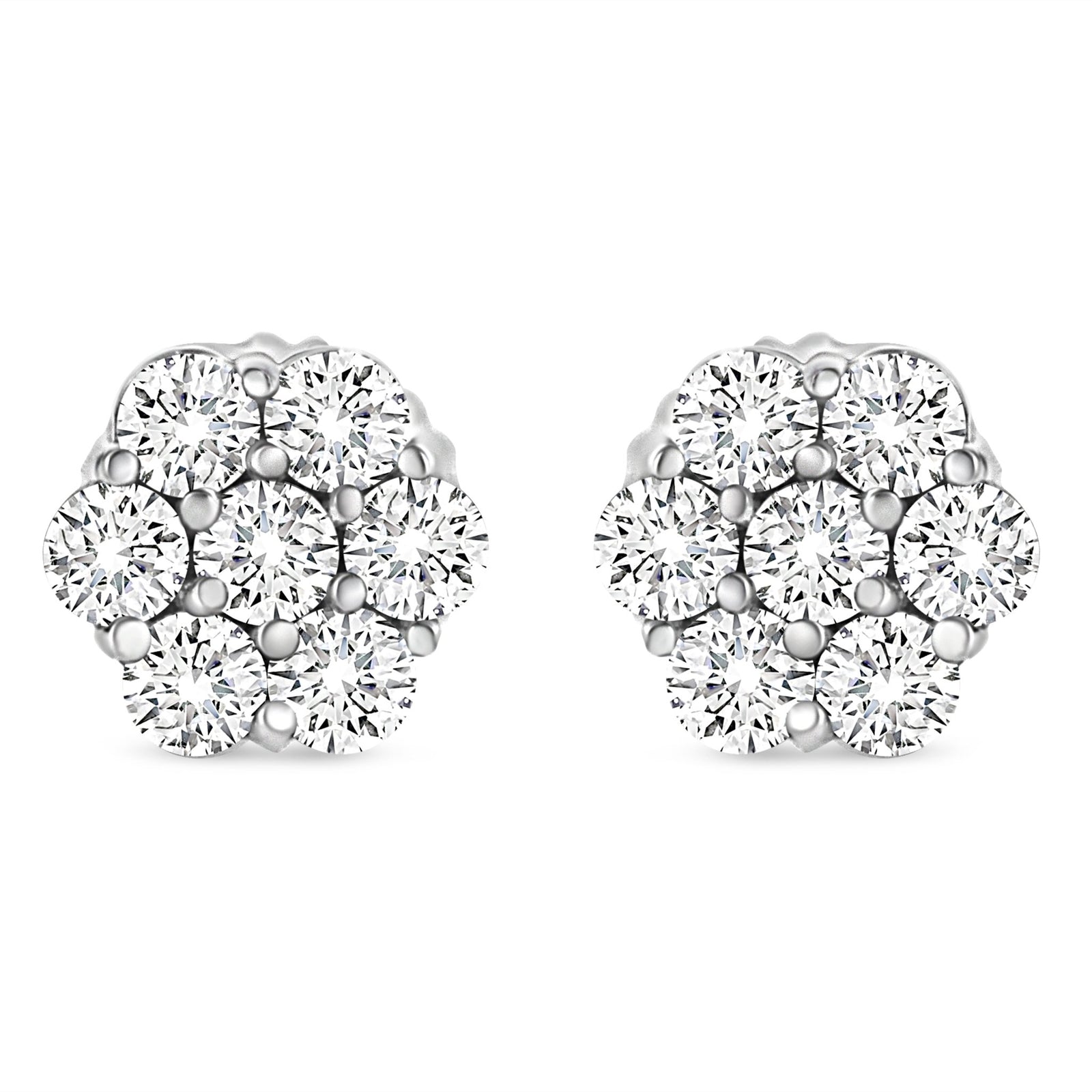 14K White Gold 1/3 Cttw Floral Cluster Diamond Stud Earrings with Screw backs (I-J Color, SI2-I1 Clarity) - LinkagejewelrydesignLinkagejewelrydesign