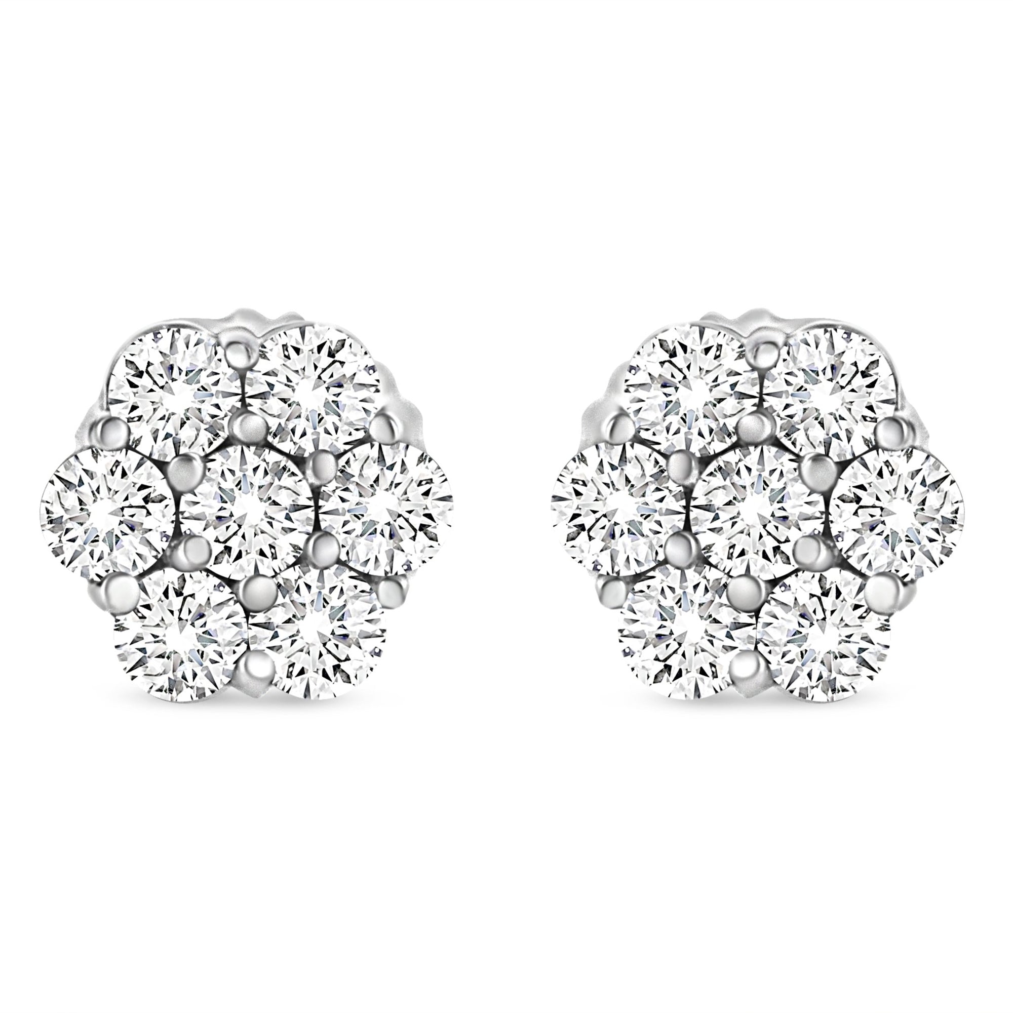 14K White Gold 1/3 Cttw Floral Cluster Diamond Stud Earrings with Screw backs (I-J Color, SI2-I1 Clarity) - LinkagejewelrydesignLinkagejewelrydesign