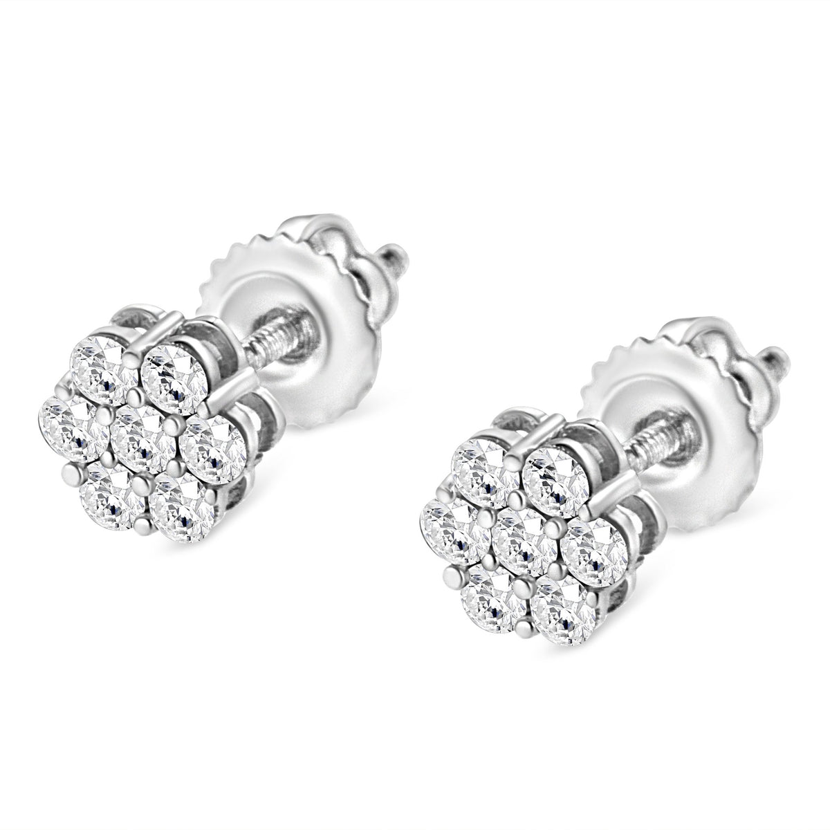 14K White Gold 1/3 Cttw Floral Cluster Diamond Stud Earrings with Screw backs (I-J Color, SI2-I1 Clarity) - LinkagejewelrydesignLinkagejewelrydesign