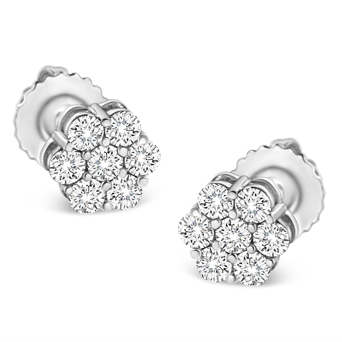14K White Gold 1/3 Cttw Floral Cluster Diamond Stud Earrings with Screw backs (I-J Color, SI2-I1 Clarity) - LinkagejewelrydesignLinkagejewelrydesign