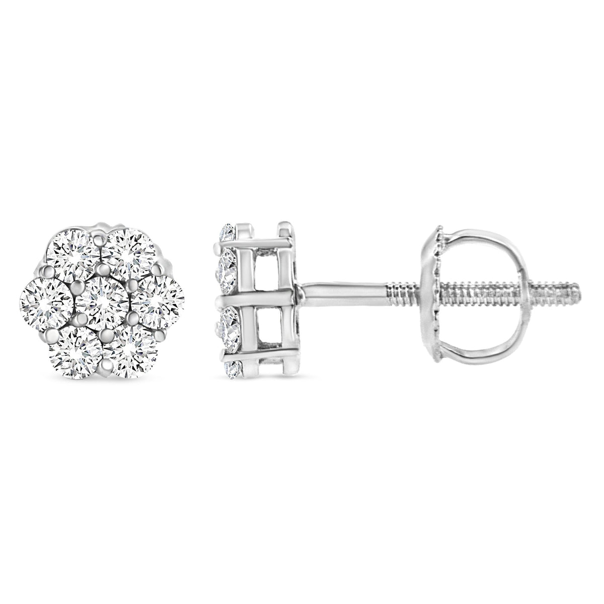 14K White Gold 1/3 Cttw Floral Cluster Diamond Stud Earrings with Screw backs (I-J Color, SI2-I1 Clarity) - LinkagejewelrydesignLinkagejewelrydesign