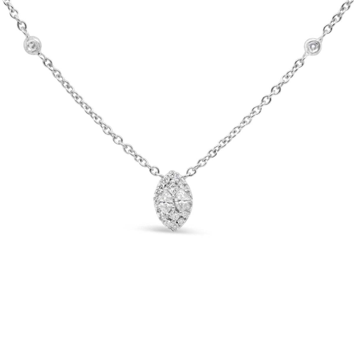 14K White Gold 1/3 Cttw Round Diamond Marquise Shaped Station Necklace - (H-I Color, SI1-SI2 Clarity) - 18&quot; - LinkagejewelrydesignLinkagejewelrydesign
