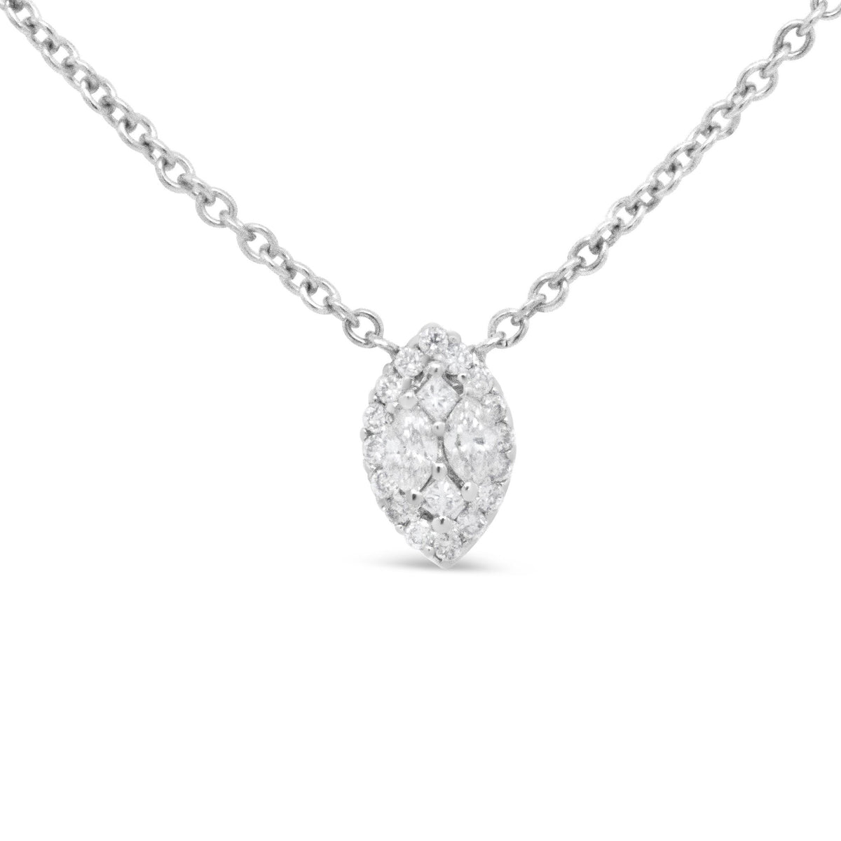 14K White Gold 1/3 Cttw Round Diamond Marquise Shaped Station Necklace - (H-I Color, SI1-SI2 Clarity) - 18&quot; - LinkagejewelrydesignLinkagejewelrydesign