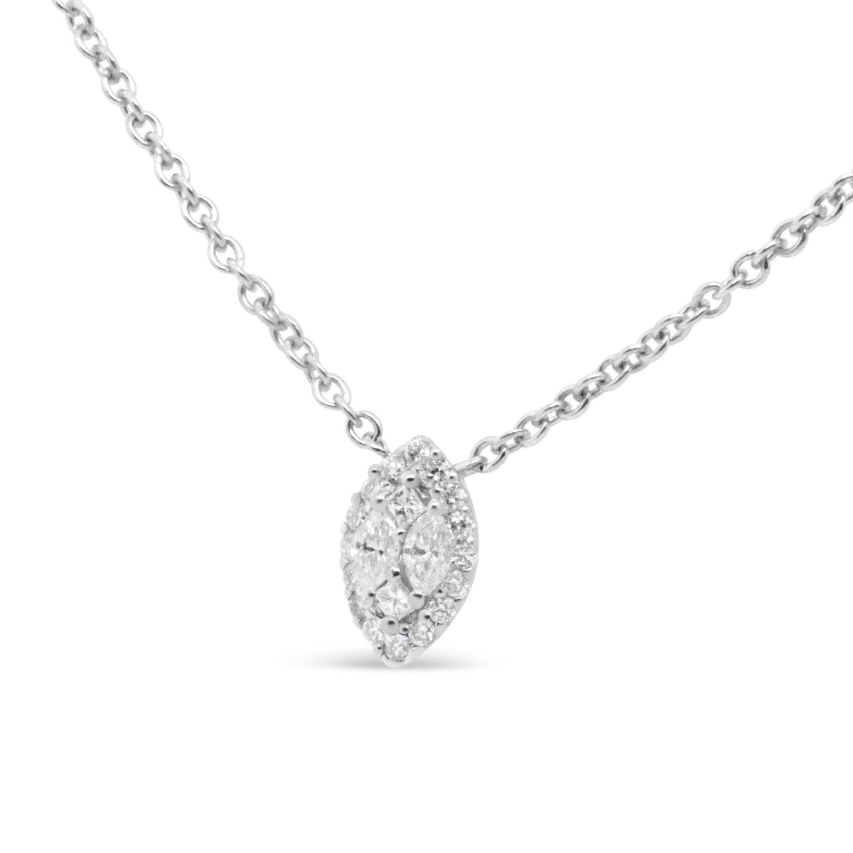 14K White Gold 1/3 Cttw Round Diamond Marquise Shaped Station Necklace - (H-I Color, SI1-SI2 Clarity) - 18&quot; - LinkagejewelrydesignLinkagejewelrydesign