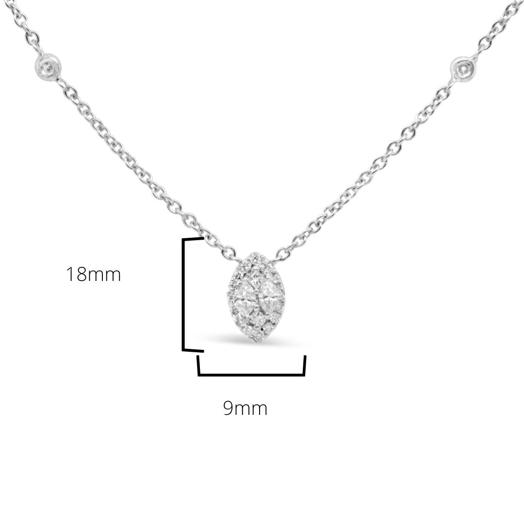 14K White Gold 1/3 Cttw Round Diamond Marquise Shaped Station Necklace - (H-I Color, SI1-SI2 Clarity) - 18&quot; - LinkagejewelrydesignLinkagejewelrydesign