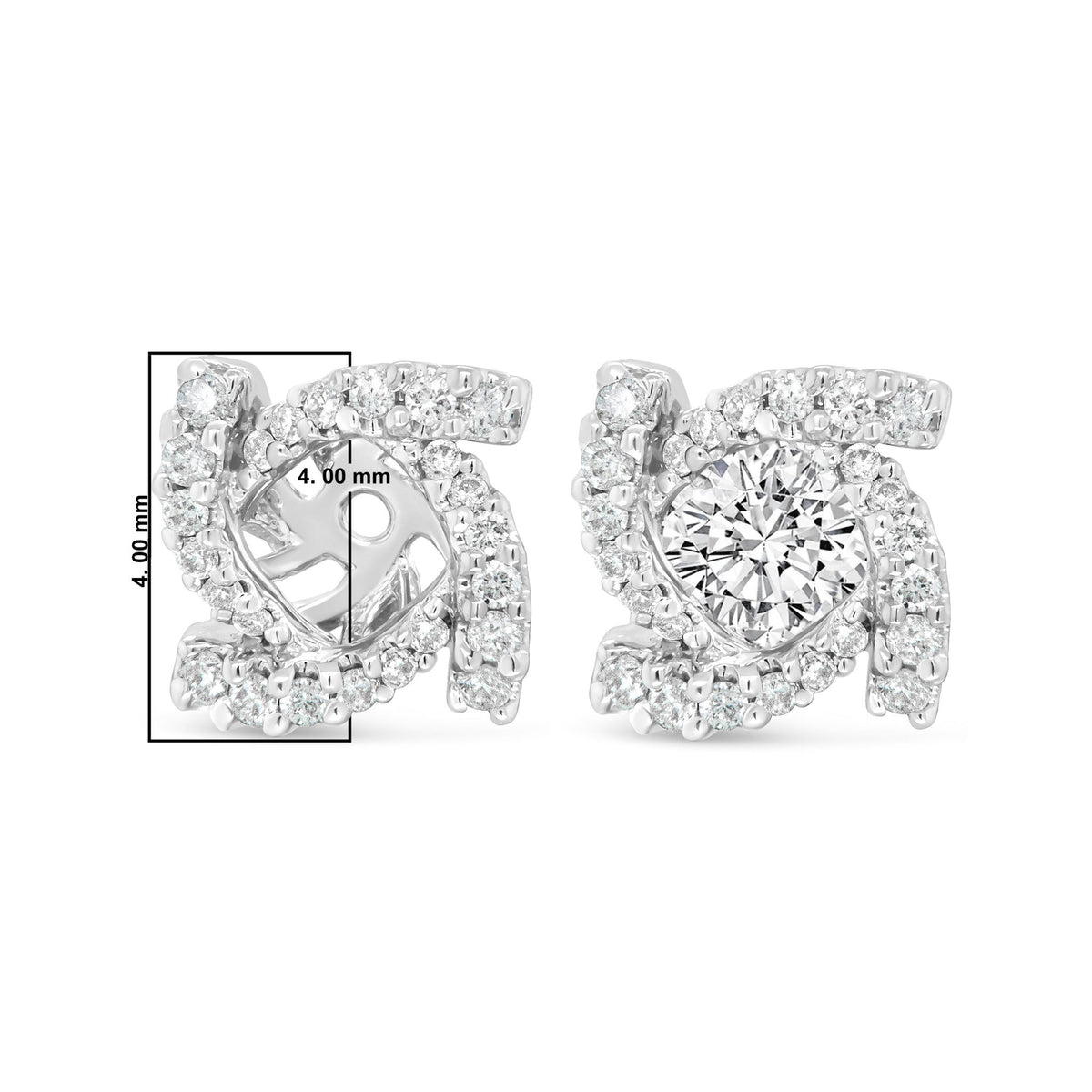 14K White Gold 1/3 Cttw Round Diamond Spiral Earring Jacket for 4mm Round Studs (G-H Color, VS2-SI1 Clarity) - LinkagejewelrydesignLinkagejewelrydesign