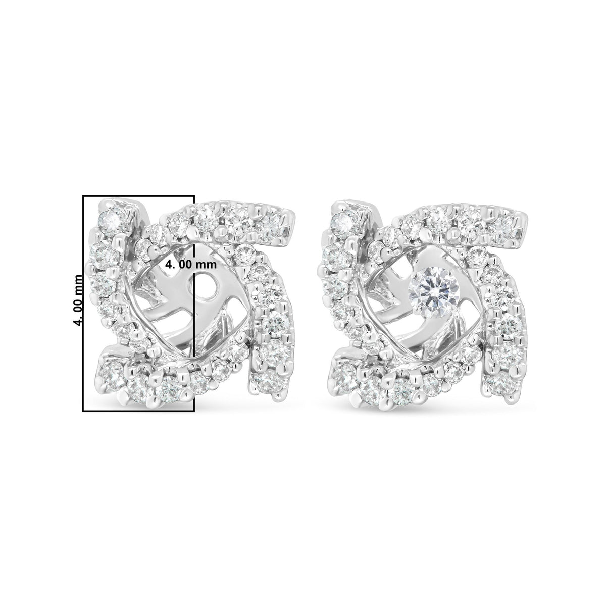 14K White Gold 1/3 Cttw Round Diamond Spiral Earring Jacket for 4mm Round Studs (G-H Color, VS2-SI1 Clarity) - LinkagejewelrydesignLinkagejewelrydesign