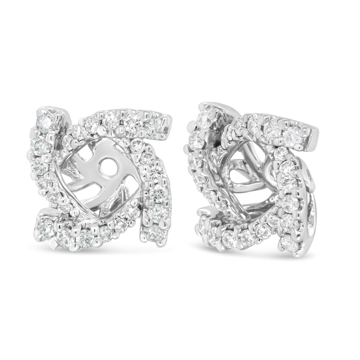 14K White Gold 1/3 Cttw Round Diamond Spiral Earring Jacket for 4mm Round Studs (G-H Color, VS2-SI1 Clarity) - LinkagejewelrydesignLinkagejewelrydesign