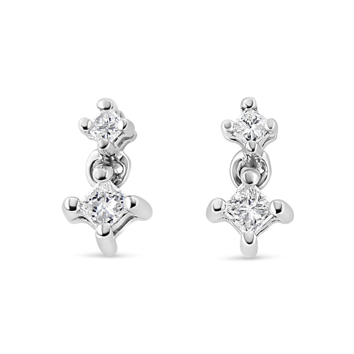 14K White Gold 1/4 Cttw 4 Prong Set Princess-Cut Double Diamond Drop and Dangle Stud Earrings (I-J Color, I2-I3 Clarity) - LinkagejewelrydesignLinkagejewelrydesign