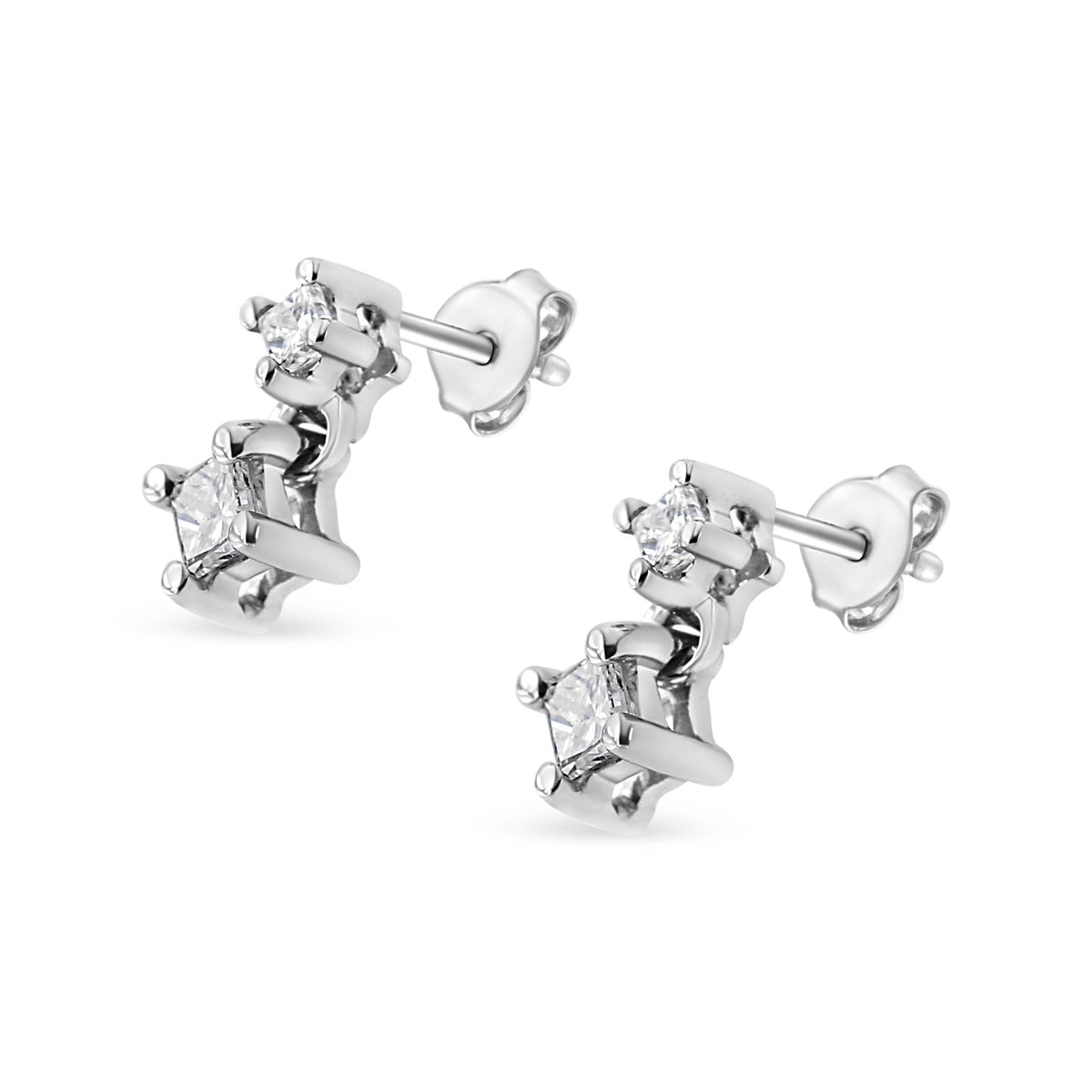 14K White Gold 1/4 Cttw 4 Prong Set Princess-Cut Double Diamond Drop and Dangle Stud Earrings (I-J Color, I2-I3 Clarity) - LinkagejewelrydesignLinkagejewelrydesign