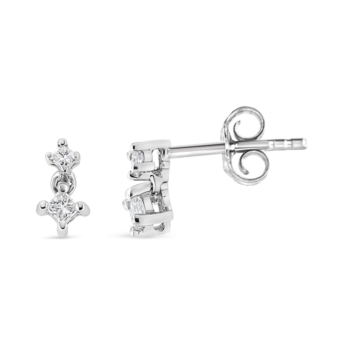 14K White Gold 1/4 Cttw 4 Prong Set Princess-Cut Double Diamond Drop and Dangle Stud Earrings (I-J Color, I2-I3 Clarity) - LinkagejewelrydesignLinkagejewelrydesign