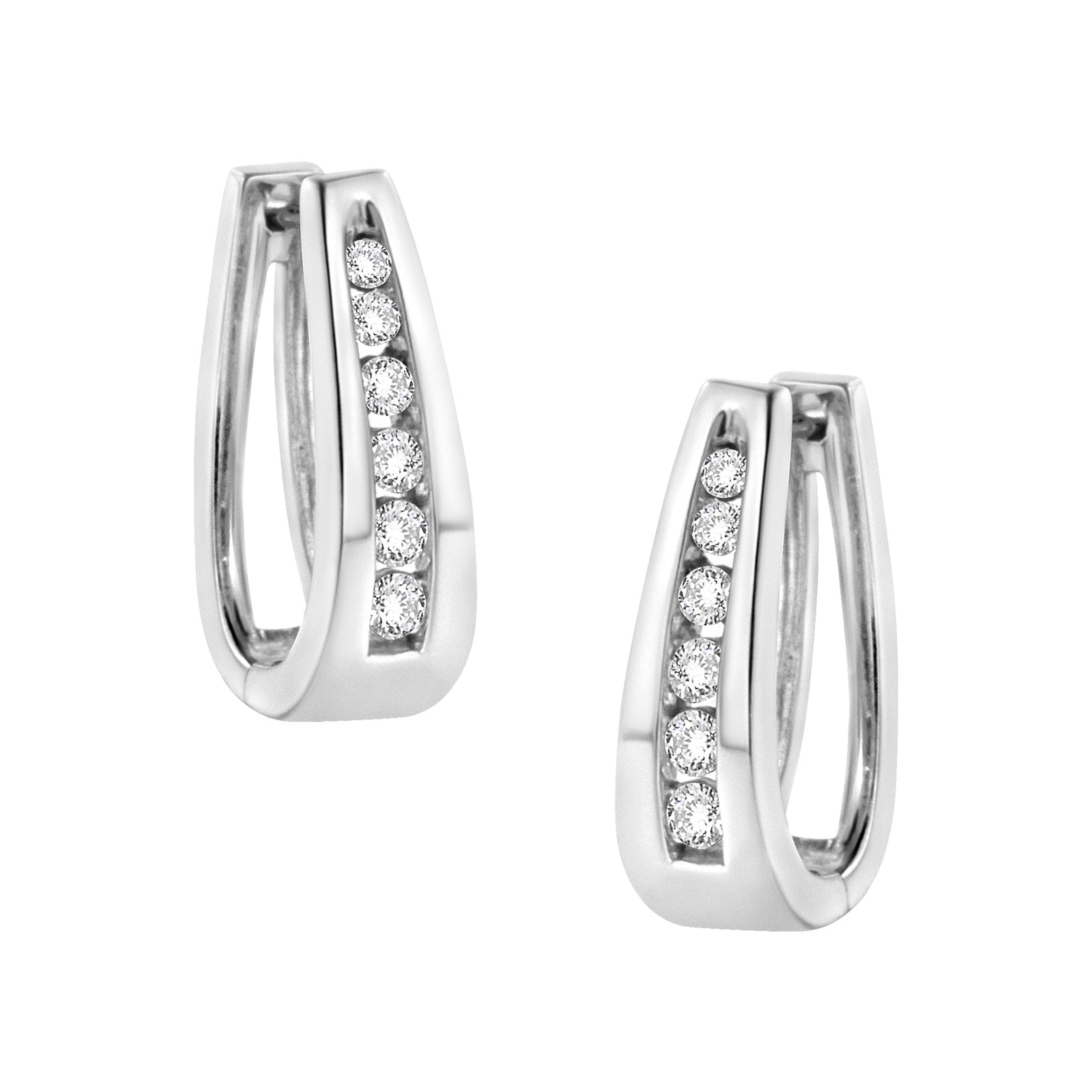 14k White Gold 1/4 Cttw Channel-Set Brilliant Round-Cut Diamond Hoop Earrings (I-J Color, I2-I3 Clarity) - LinkagejewelrydesignLinkagejewelrydesign