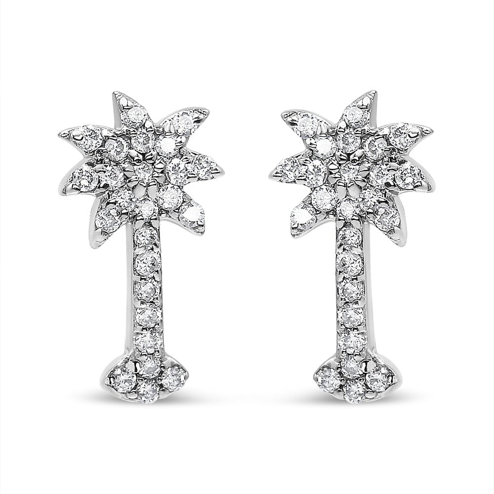 14K White Gold 1/4 Cttw Diamond Palm Tree Push Back Stud Earrings (K - L Color, I1 - I2 Clarity) - LinkagejewelrydesignLinkagejewelrydesign