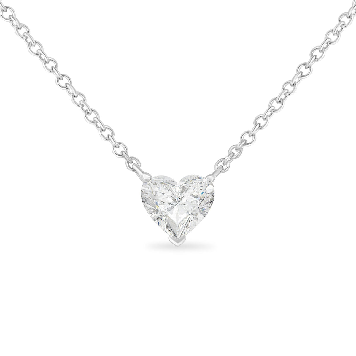 14k White Gold 1/4 Cttw Lab Grown Heart Shape Diamond Solitaire 18&quot; Pendant Necklace (E-F Color, SI1-SI2 Clarity) - LinkagejewelrydesignLinkagejewelrydesign