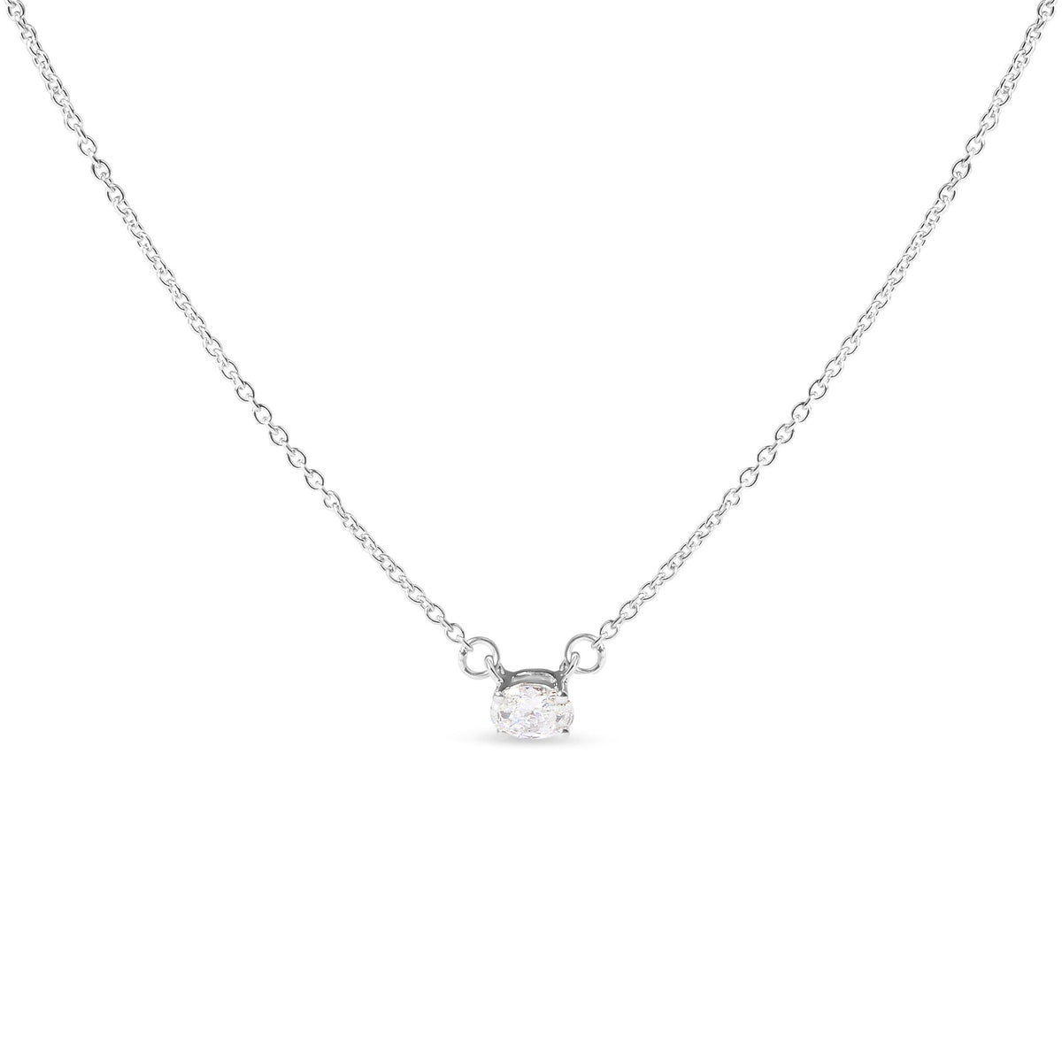 14K White Gold 1/4 Cttw Lab Grown Oval Solitaire Diamond East West 18&quot; Pendant Necklace (G-H Color, VS2-SI1 Clarity) - LinkagejewelrydesignLinkagejewelrydesign