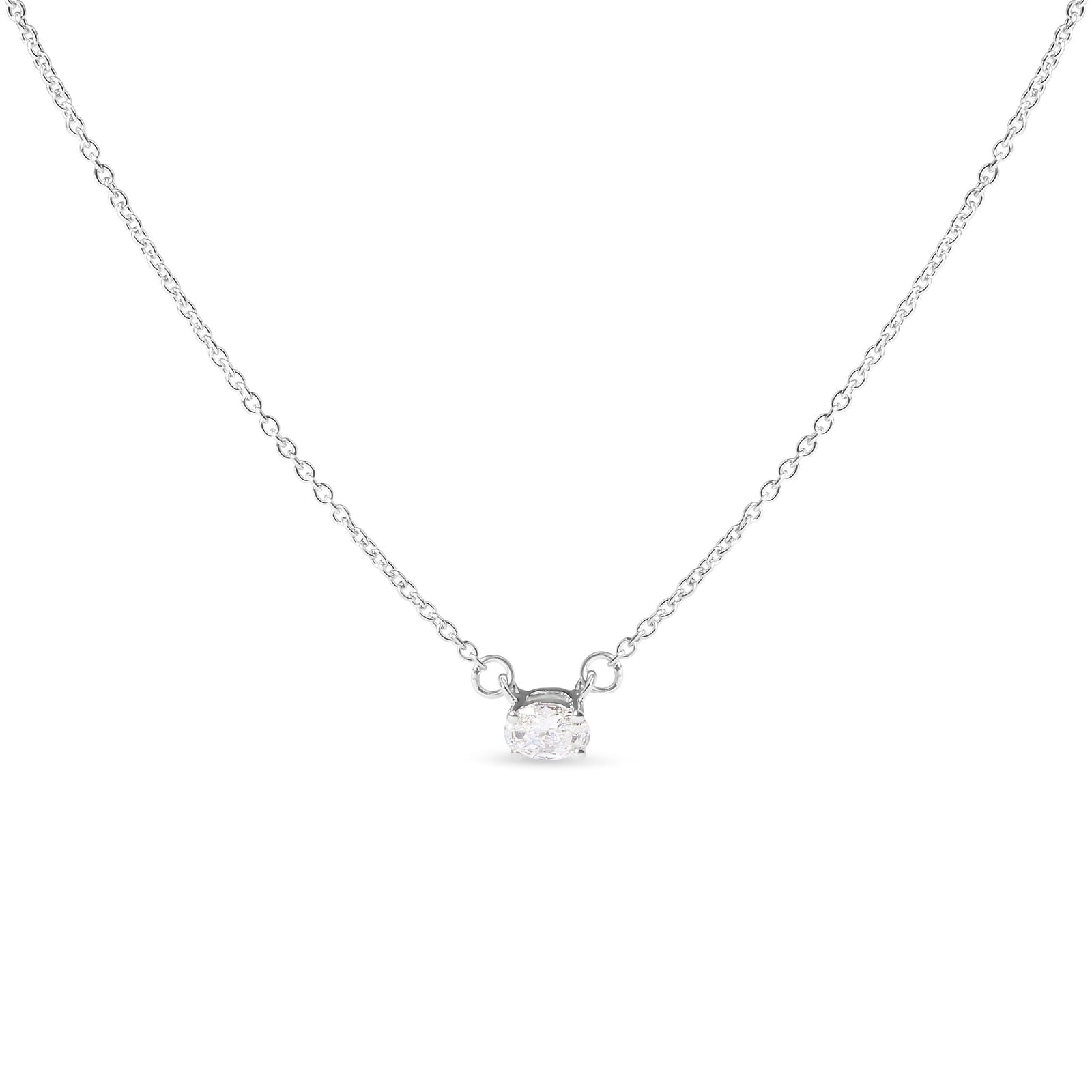 14K White Gold 1/4 Cttw Lab Grown Oval Solitaire Diamond East West 18" Pendant Necklace (G-H Color, VS2-SI1 Clarity) - LinkagejewelrydesignLinkagejewelrydesign