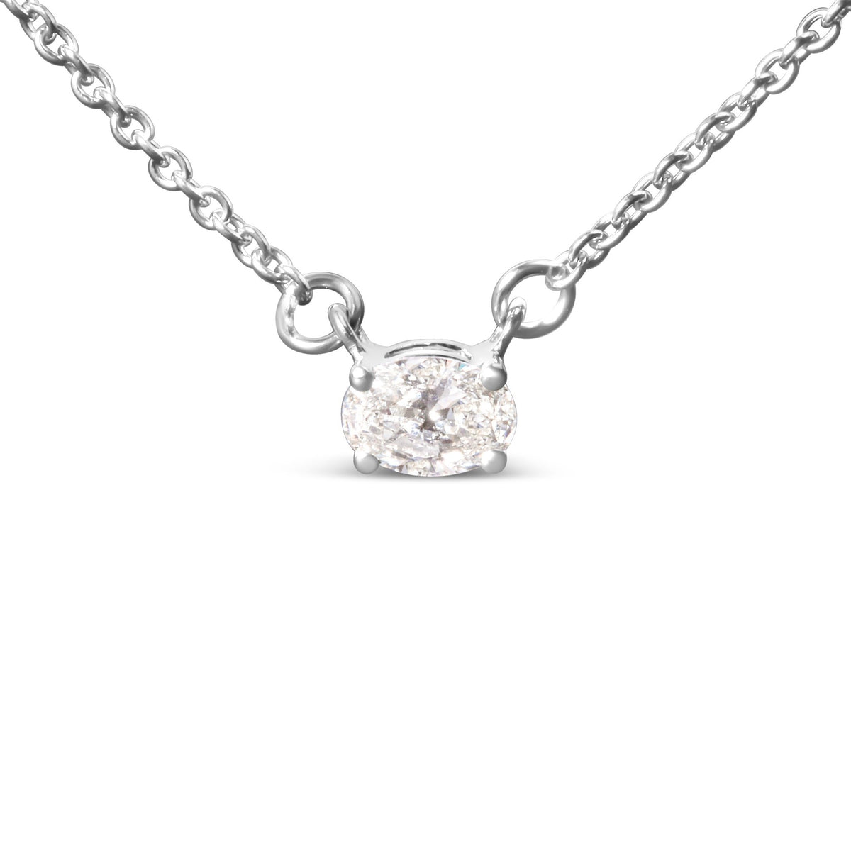14K White Gold 1/4 Cttw Lab Grown Oval Solitaire Diamond East West 18&quot; Pendant Necklace (G-H Color, VS2-SI1 Clarity) - LinkagejewelrydesignLinkagejewelrydesign
