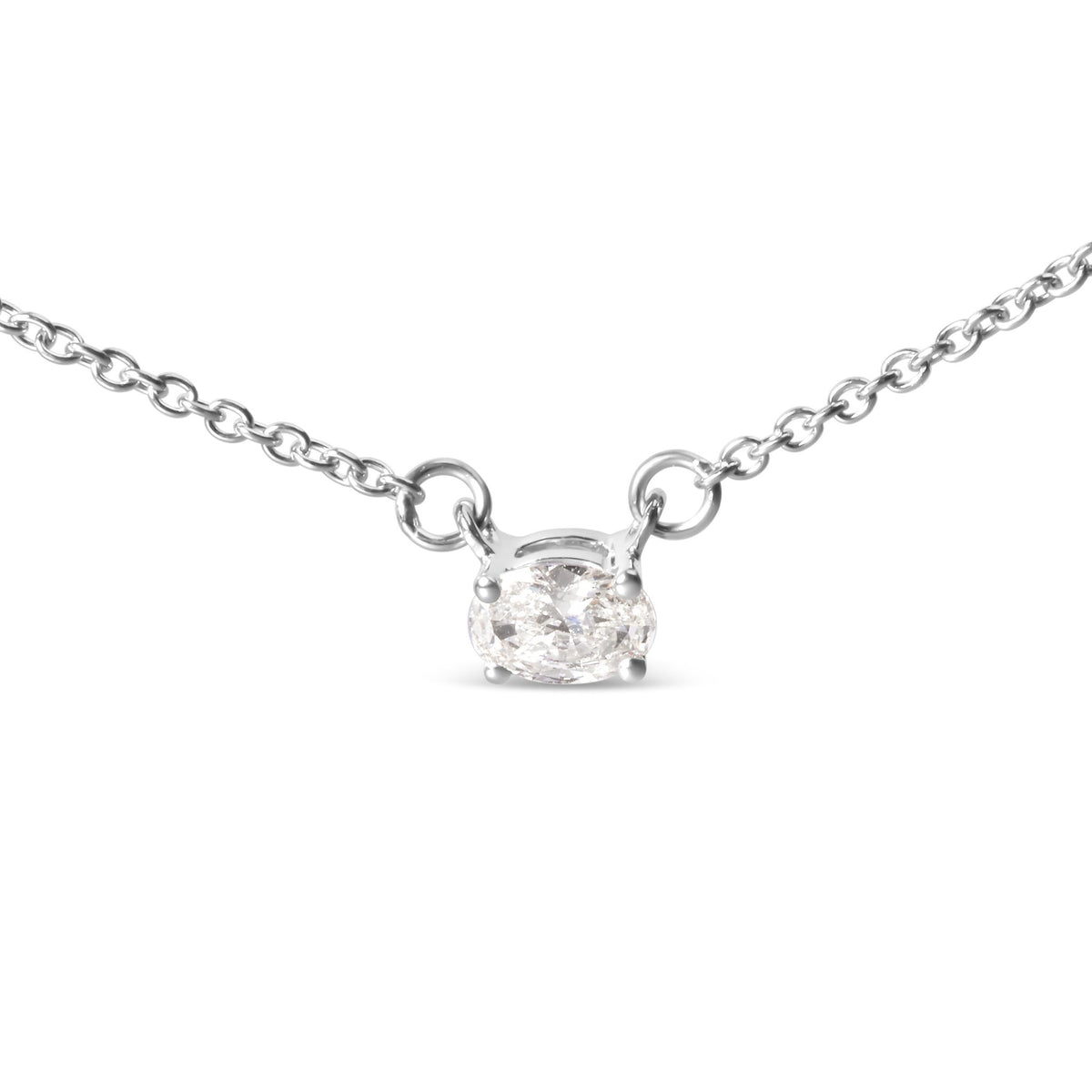 14K White Gold 1/4 Cttw Lab Grown Oval Solitaire Diamond East West 18&quot; Pendant Necklace (G-H Color, VS2-SI1 Clarity) - LinkagejewelrydesignLinkagejewelrydesign