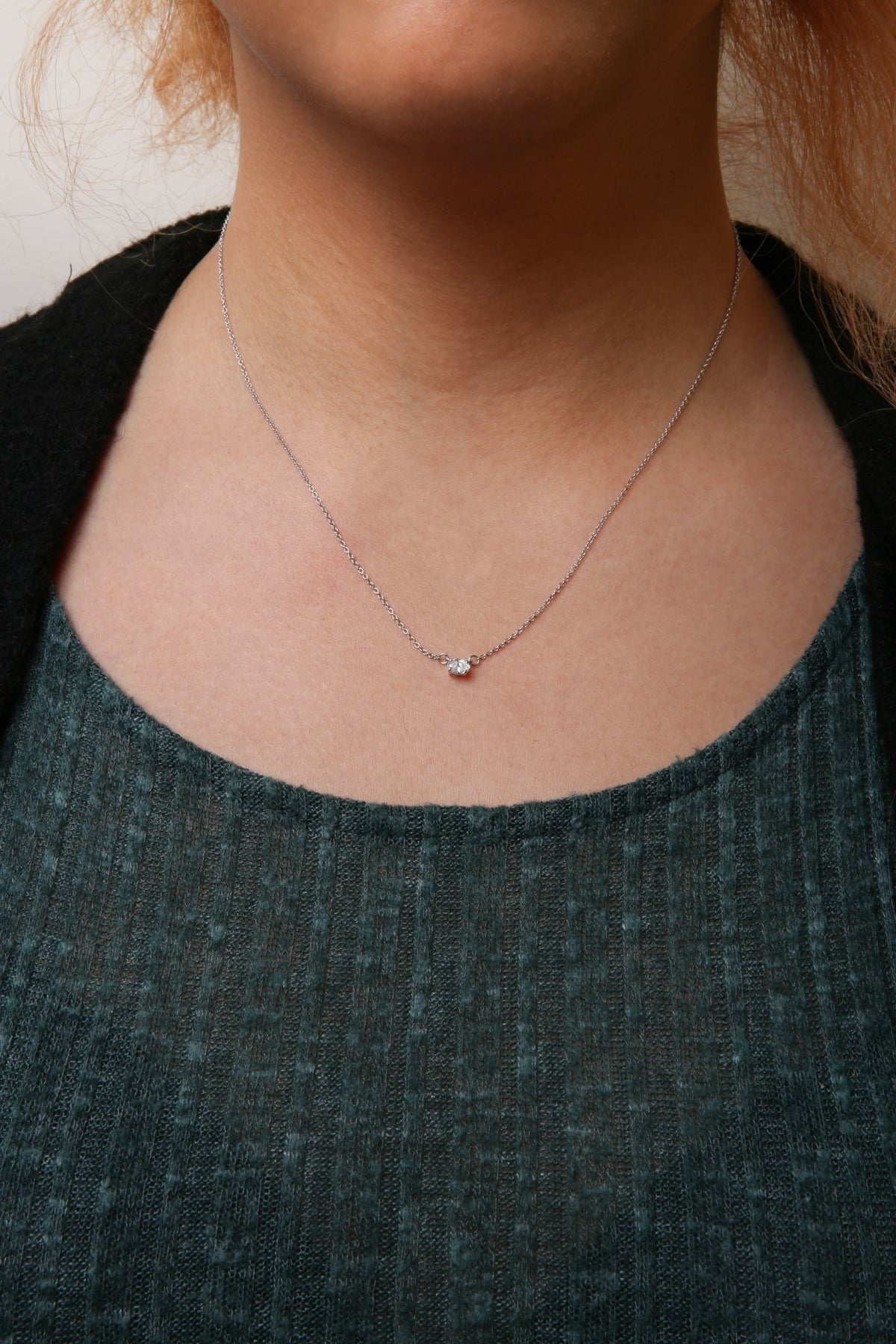 14K White Gold 1/4 Cttw Lab Grown Oval Solitaire Diamond East West 18&quot; Pendant Necklace (G-H Color, VS2-SI1 Clarity) - LinkagejewelrydesignLinkagejewelrydesign