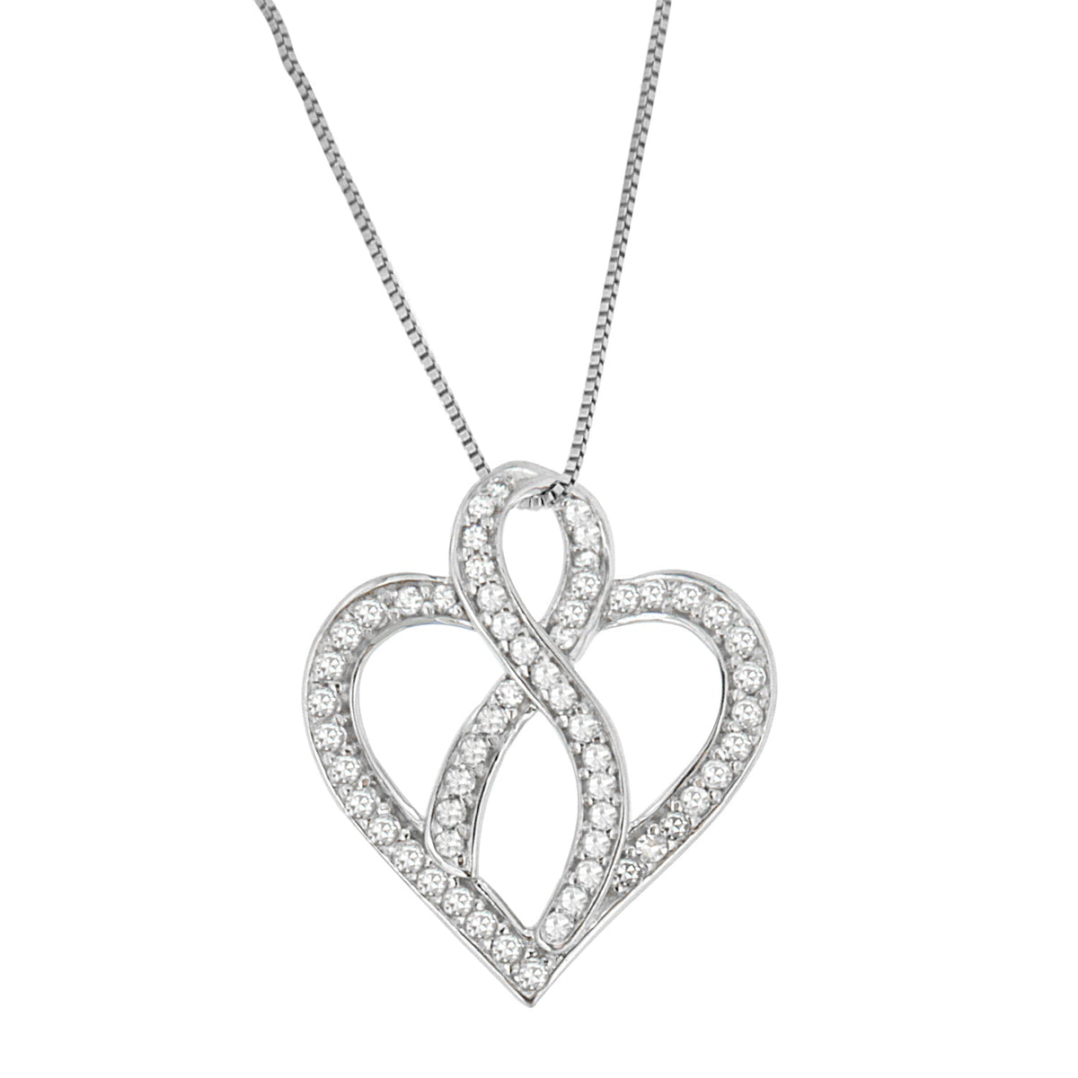 14K White Gold 1/4 cttw Round Cut Diamond Heart and Ribbon Center Pendant Necklace (H-I, I1-I2) - LinkagejewelrydesignLinkagejewelrydesign