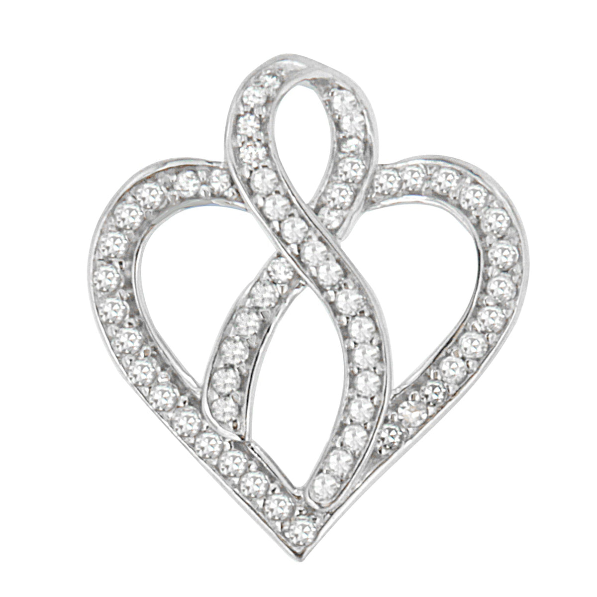 14K White Gold 1/4 cttw Round Cut Diamond Heart and Ribbon Center Pendant Necklace (H-I, I1-I2) - LinkagejewelrydesignLinkagejewelrydesign