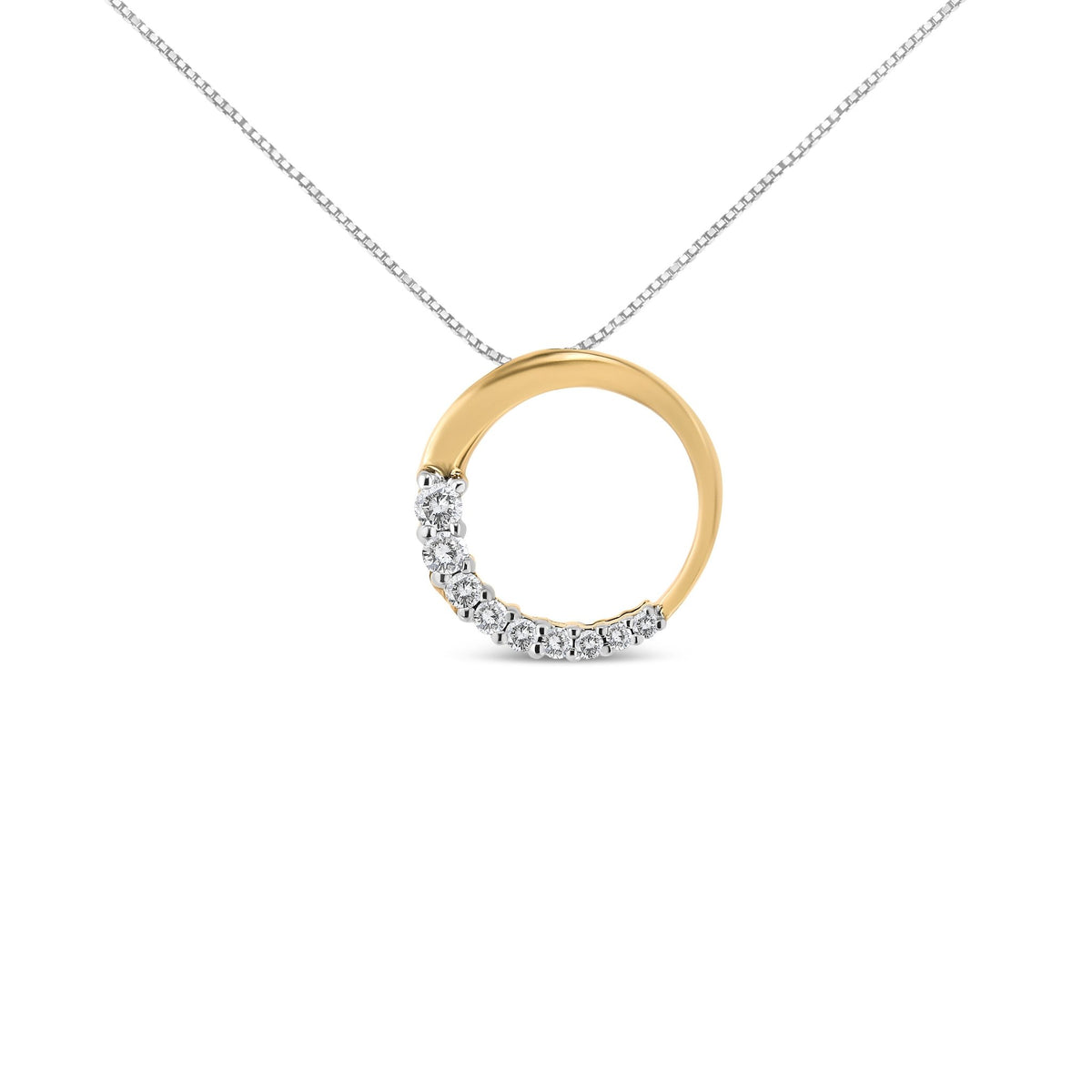 14K White Gold 1/4 Cttw Round-Cut Graduating Diamond Open Circle Hoop 18&quot; Pendant Necklace (J-K Color, I1-I2 Clarity) - LinkagejewelrydesignLinkagejewelrydesign