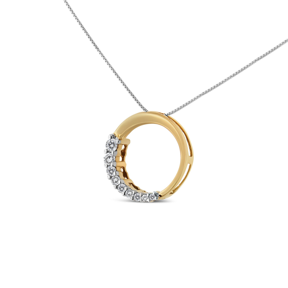 14K White Gold 1/4 Cttw Round-Cut Graduating Diamond Open Circle Hoop 18&quot; Pendant Necklace (J-K Color, I1-I2 Clarity) - LinkagejewelrydesignLinkagejewelrydesign