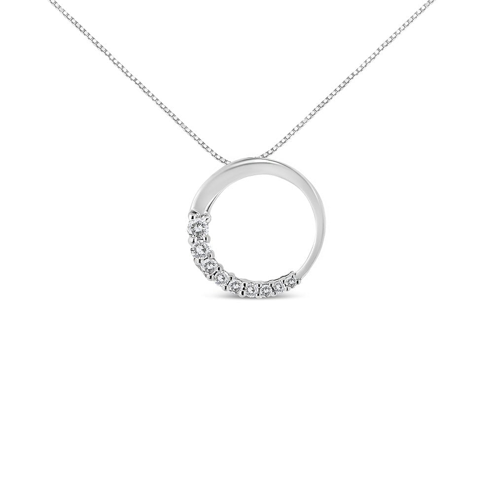 14K White Gold 1/4 Cttw Round-Cut Graduating Diamond Open Circle Hoop 18&quot; Pendant Necklace (J-K Color, I1-I2 Clarity) - LinkagejewelrydesignLinkagejewelrydesign