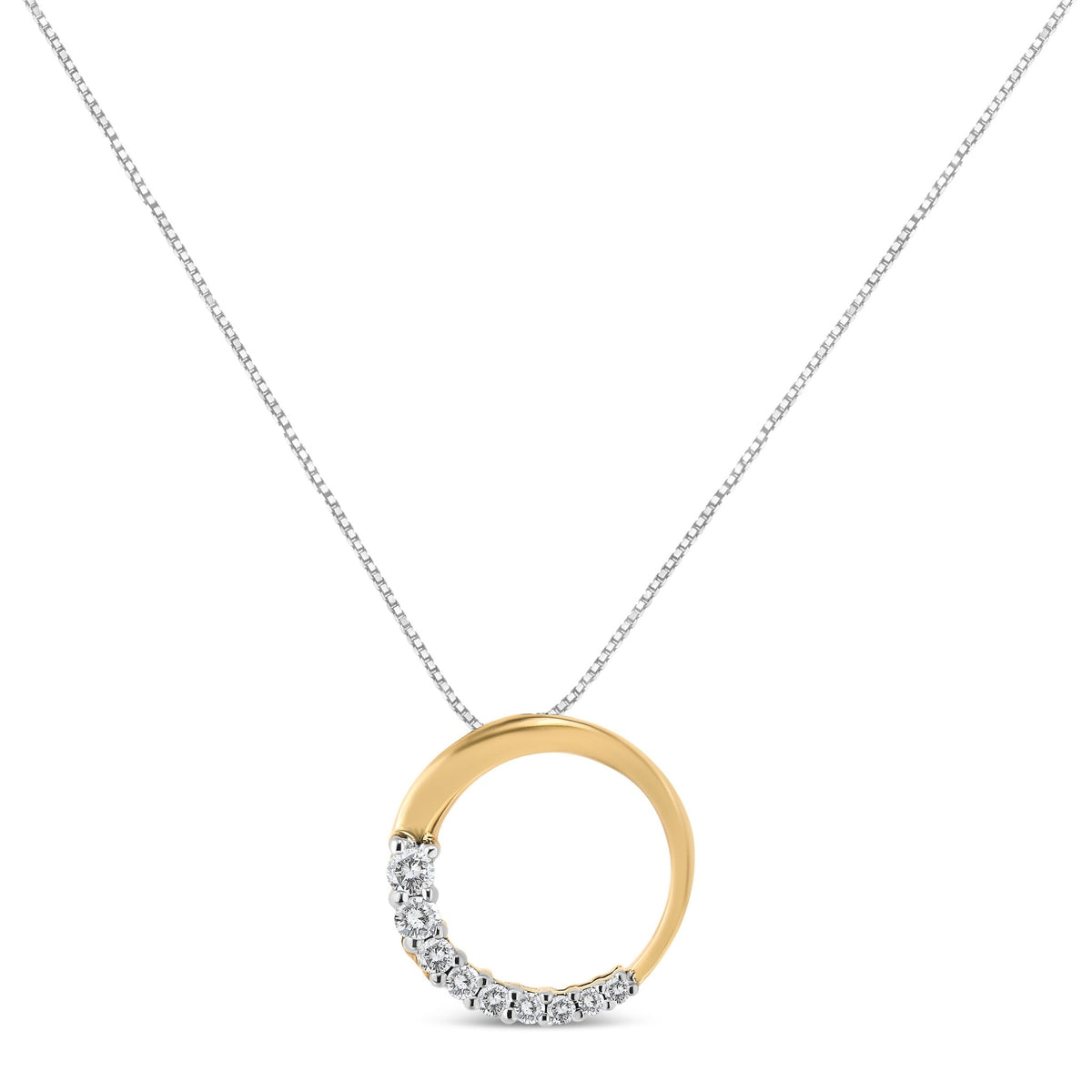 14K White Gold 1/4 Cttw Round-Cut Graduating Diamond Open Circle Hoop 18&quot; Pendant Necklace (J-K Color, I1-I2 Clarity) - LinkagejewelrydesignLinkagejewelrydesign