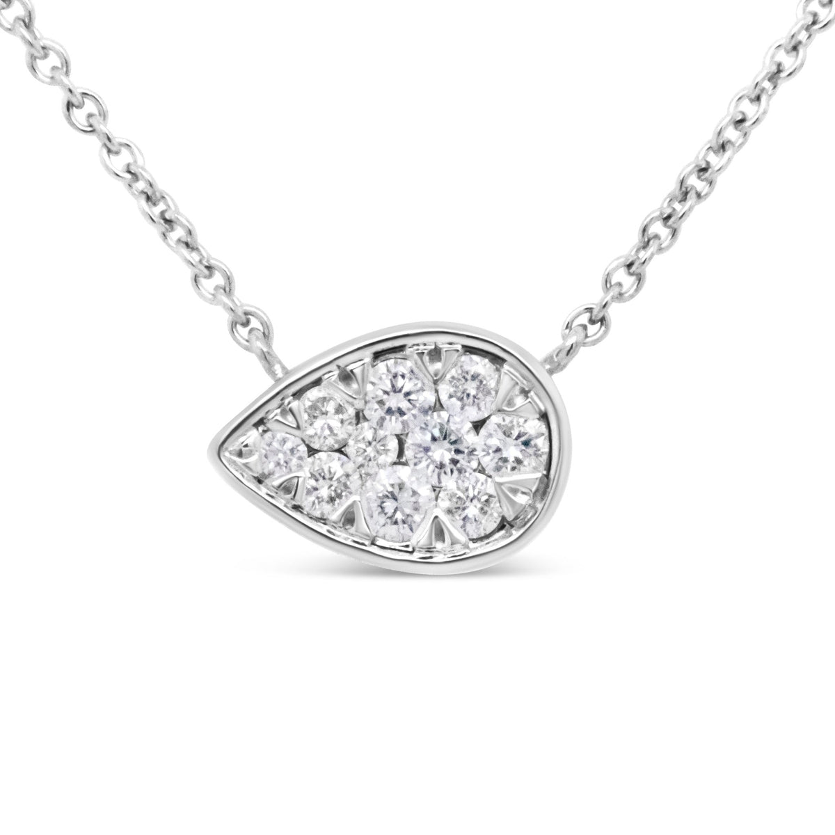 14K White Gold 1/4 Cttw Round Diamond Composite Teardrop Shape 18&quot; Pendant Necklace - (G-H Color, SI2-I1 Clarity) - LinkagejewelrydesignLinkagejewelrydesign