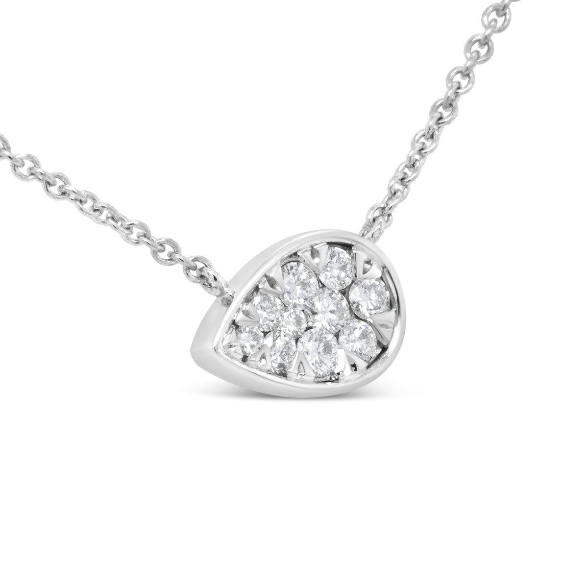 14K White Gold 1/4 Cttw Round Diamond Composite Teardrop Shape 18&quot; Pendant Necklace - (G-H Color, SI2-I1 Clarity) - LinkagejewelrydesignLinkagejewelrydesign