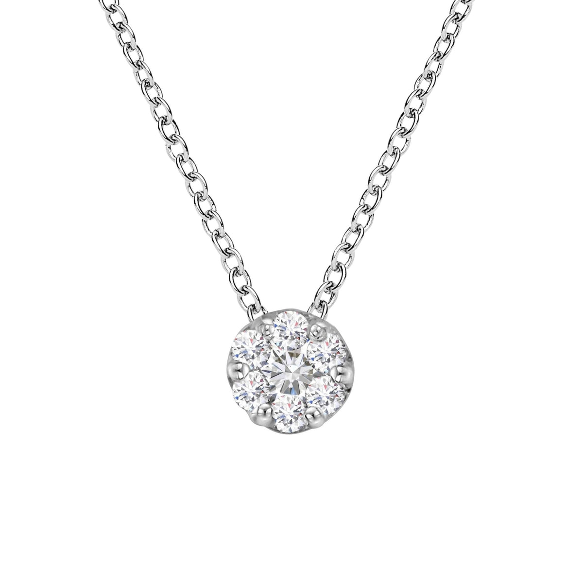 14K White Gold 1/4 Cttw Shared Prong Set Round-Ct Diamond 7 Stone Floral Cluster 18&quot; Pendant Necklace (H-I Color, SI2-I1 Clarity) - LinkagejewelrydesignLinkagejewelrydesign