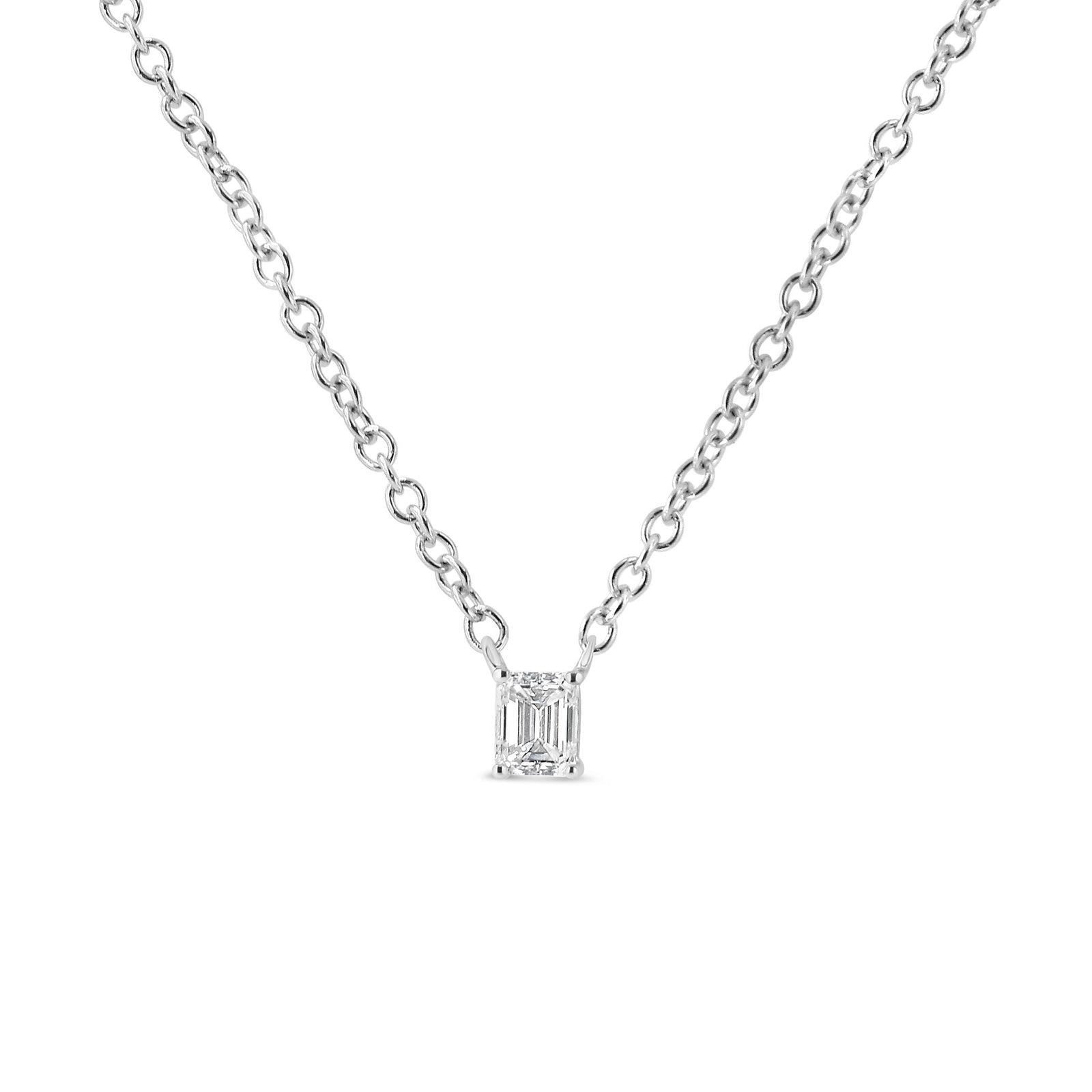 14K White Gold 1/5 Cttw Emerald Shape Solitaire Diamond 18" Pendant Necklace (G-H Color, VS2-SI1 Clarity) - LinkagejewelrydesignLinkagejewelrydesign