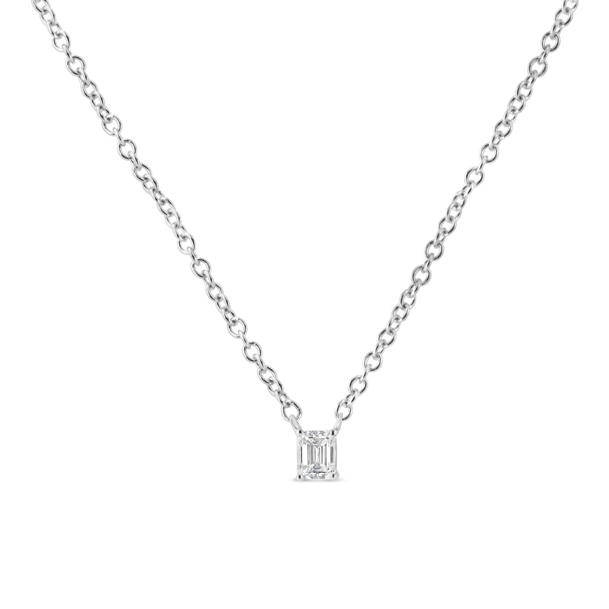 14K White Gold 1/5 Cttw Emerald Shape Solitaire Diamond 18&quot; Pendant Necklace (G-H Color, VS2-SI1 Clarity) - LinkagejewelrydesignLinkagejewelrydesign