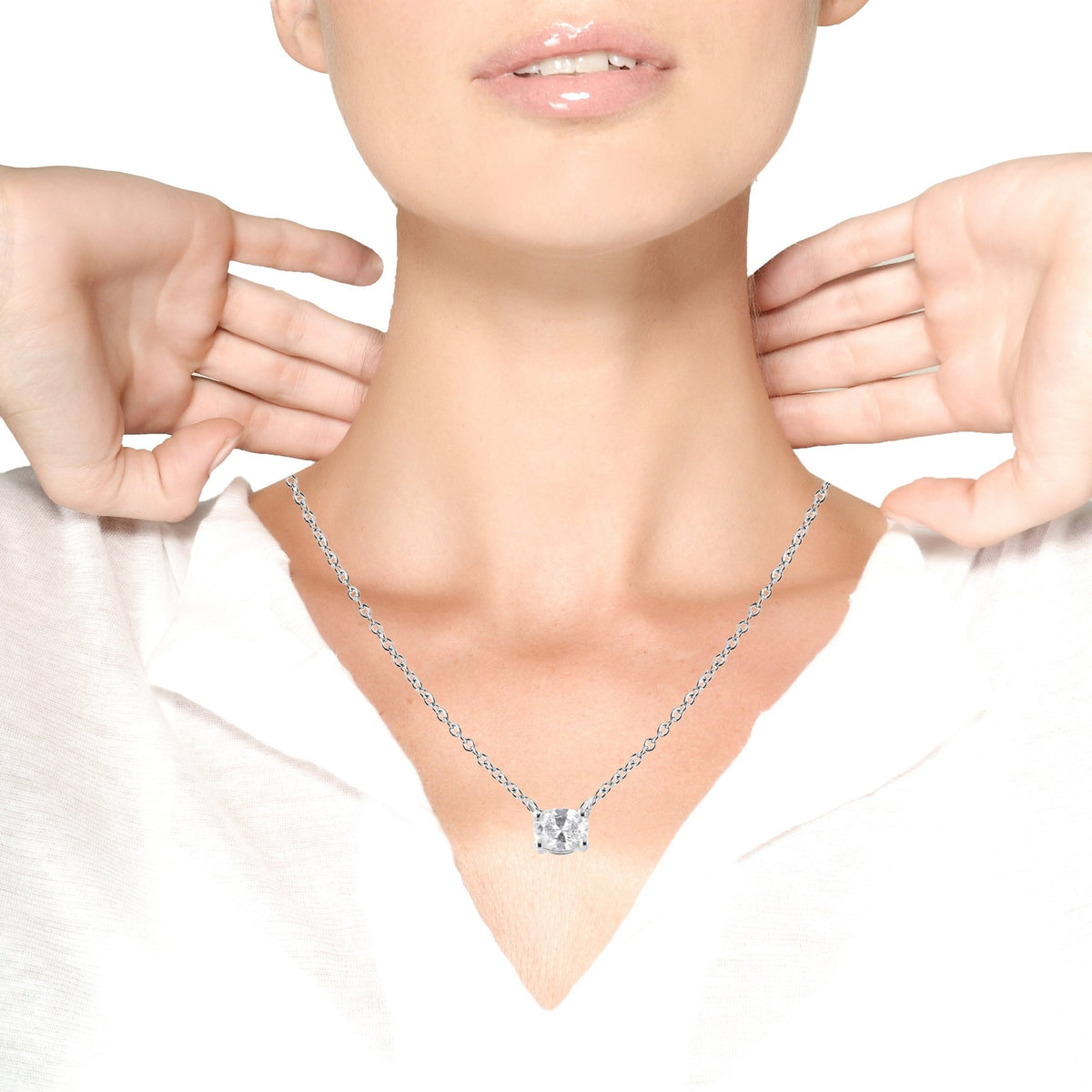 14K White Gold 1/5 Cttw Oval Shape Solitaire Diamond East West 18&quot; Pendant Necklace (G-H Color, VS2-SI1Clarity) - LinkagejewelrydesignLinkagejewelrydesign