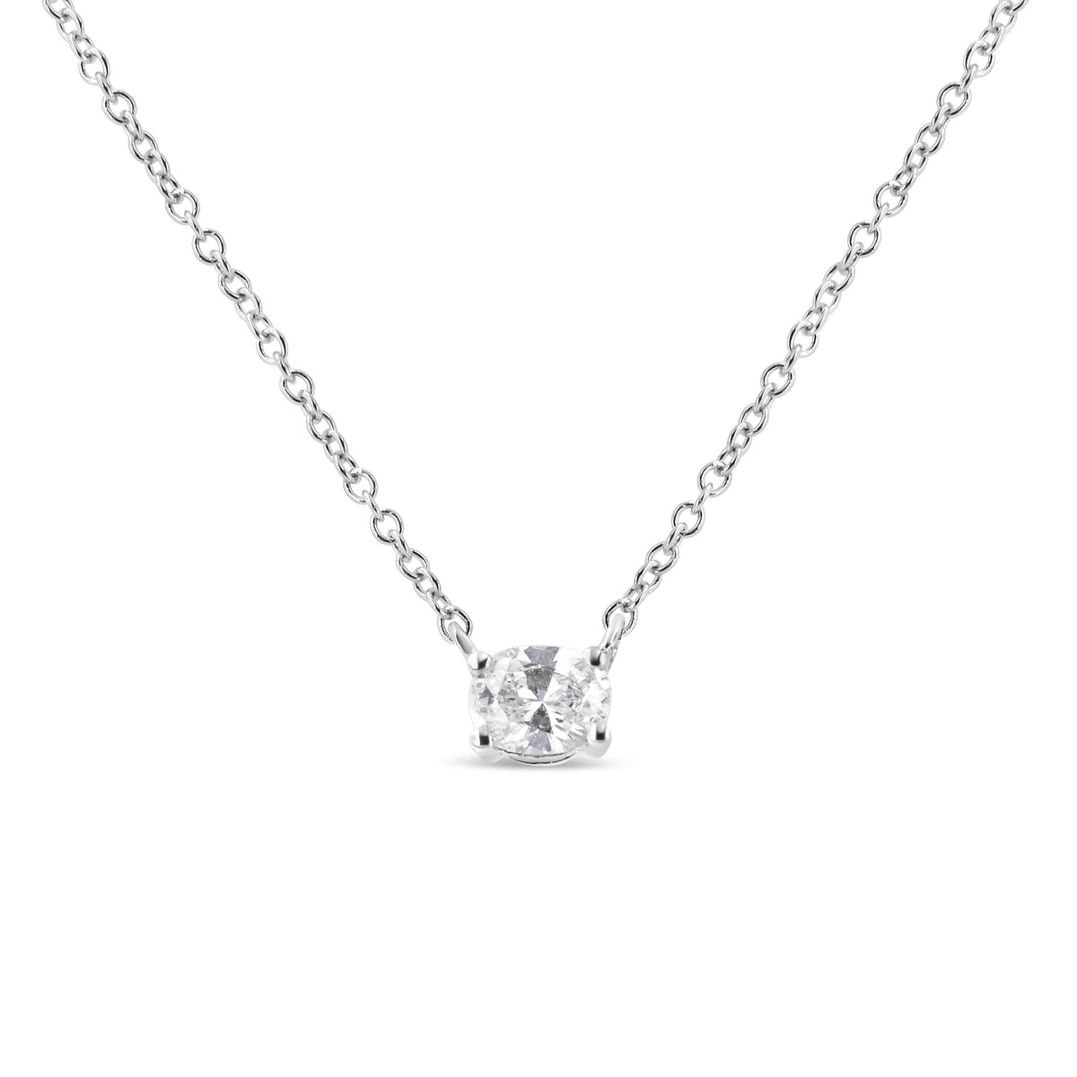 14K White Gold 1/5 Cttw Oval Shape Solitaire Diamond East West 18&quot; Pendant Necklace (G-H Color, VS2-SI1Clarity) - LinkagejewelrydesignLinkagejewelrydesign
