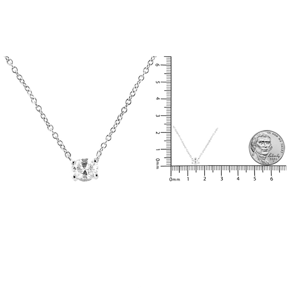 14K White Gold 1/5 Cttw Oval Shape Solitaire Diamond East West 18&quot; Pendant Necklace (G-H Color, VS2-SI1Clarity) - LinkagejewelrydesignLinkagejewelrydesign