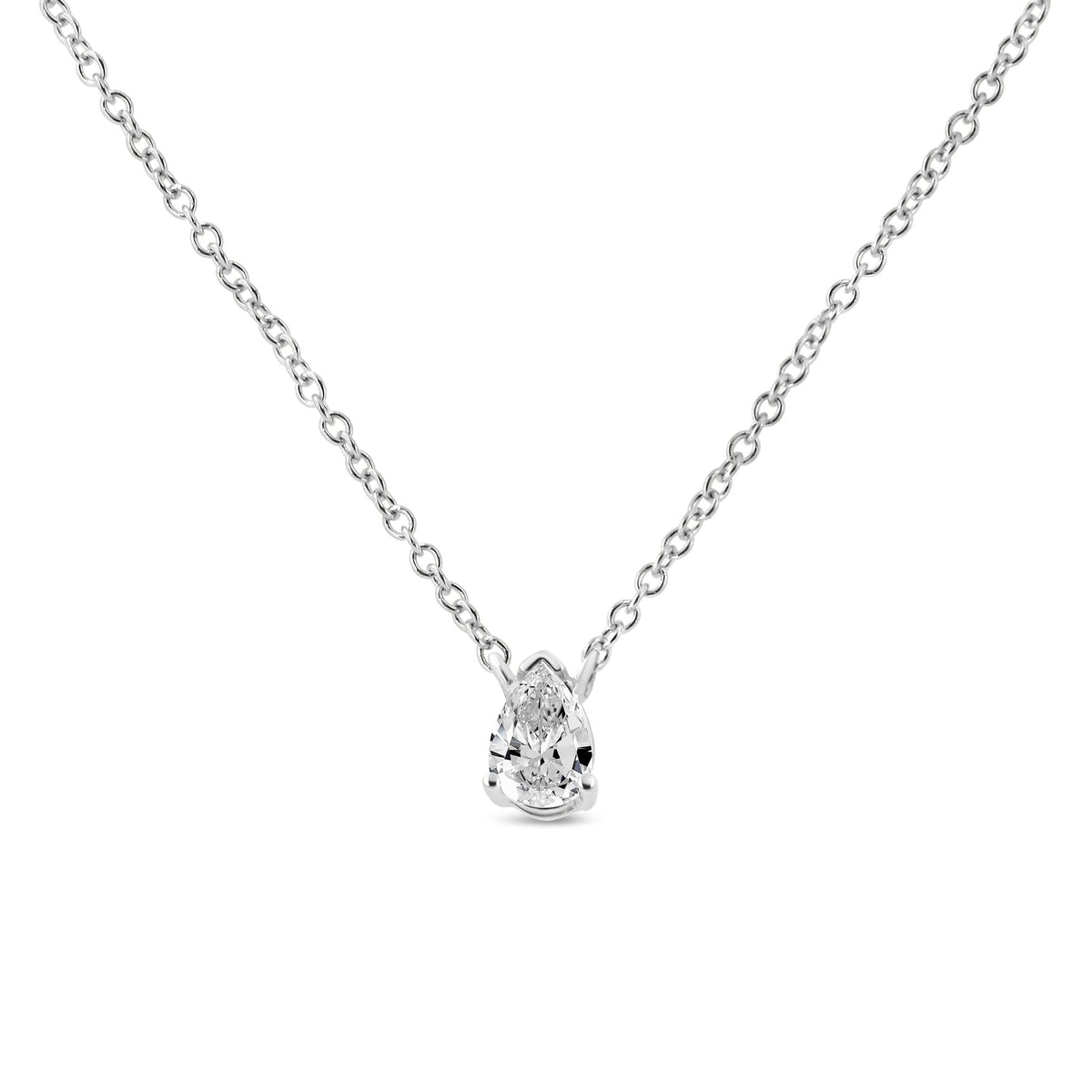 14K White Gold 1/5 Cttw Pear Shape Solitaire Diamond 18&quot; Pendant Necklace (G-H Color, VS2-SI1 Clarity) - LinkagejewelrydesignLinkagejewelrydesign