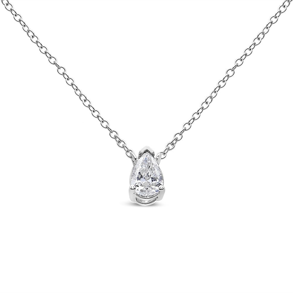 14K White Gold 1/5 Cttw Pear Shape Solitaire Diamond 18&quot; Pendant Necklace (G-H Color, VS2-SI1 Clarity) - LinkagejewelrydesignLinkagejewelrydesign