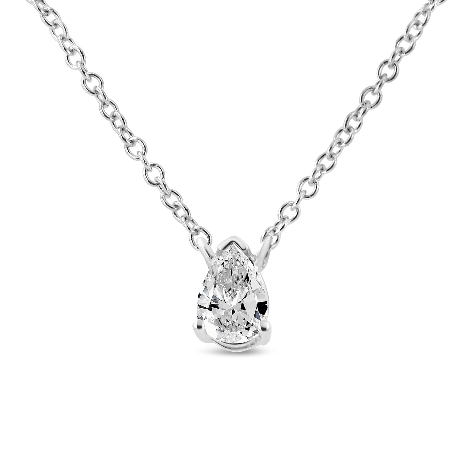 14K White Gold 1/5 Cttw Pear Shape Solitaire Diamond 18" Pendant Necklace (G-H Color, VS2-SI1 Clarity) - LinkagejewelrydesignLinkagejewelrydesign