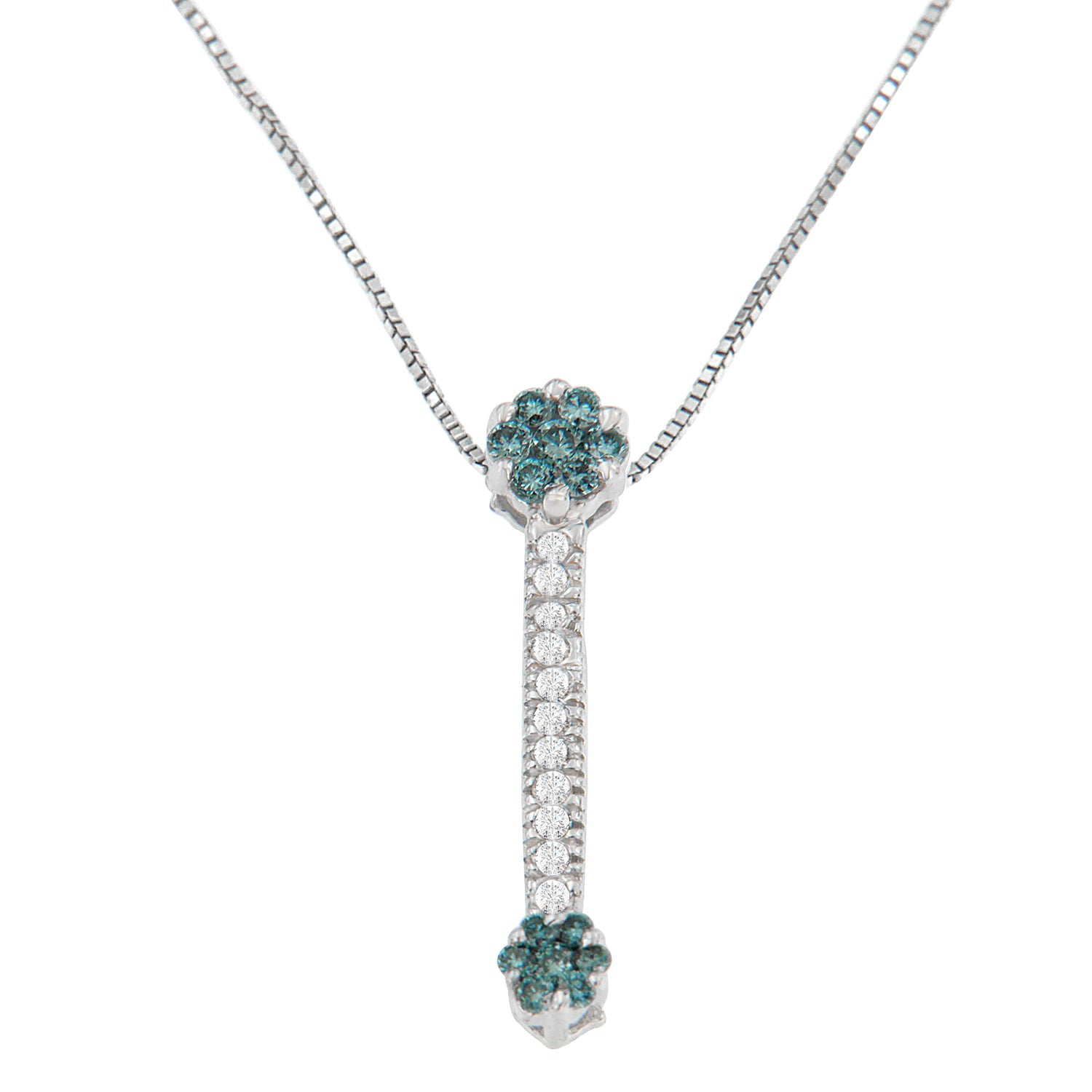 14K White Gold 1/5 cttw Treated Blue Round Cut Diamond Drop Pendant Necklace (H-I, I1-I2) - LinkagejewelrydesignLinkagejewelrydesign
