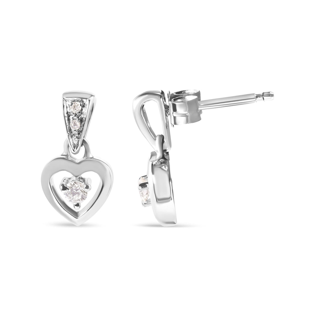 14K White Gold 1/6 Cttw Diamond Dangle Heart Stud Earrings (H-I, SI2-I1) - LinkagejewelrydesignLinkagejewelrydesign