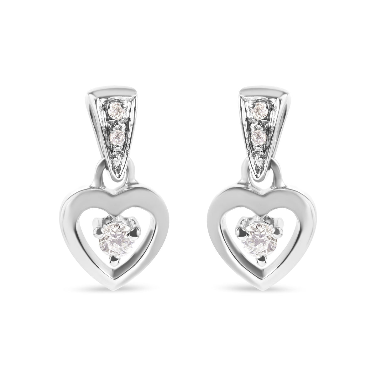 14K White Gold 1/6 Cttw Diamond Dangle Heart Stud Earrings (H-I, SI2-I1) - LinkagejewelrydesignLinkagejewelrydesign